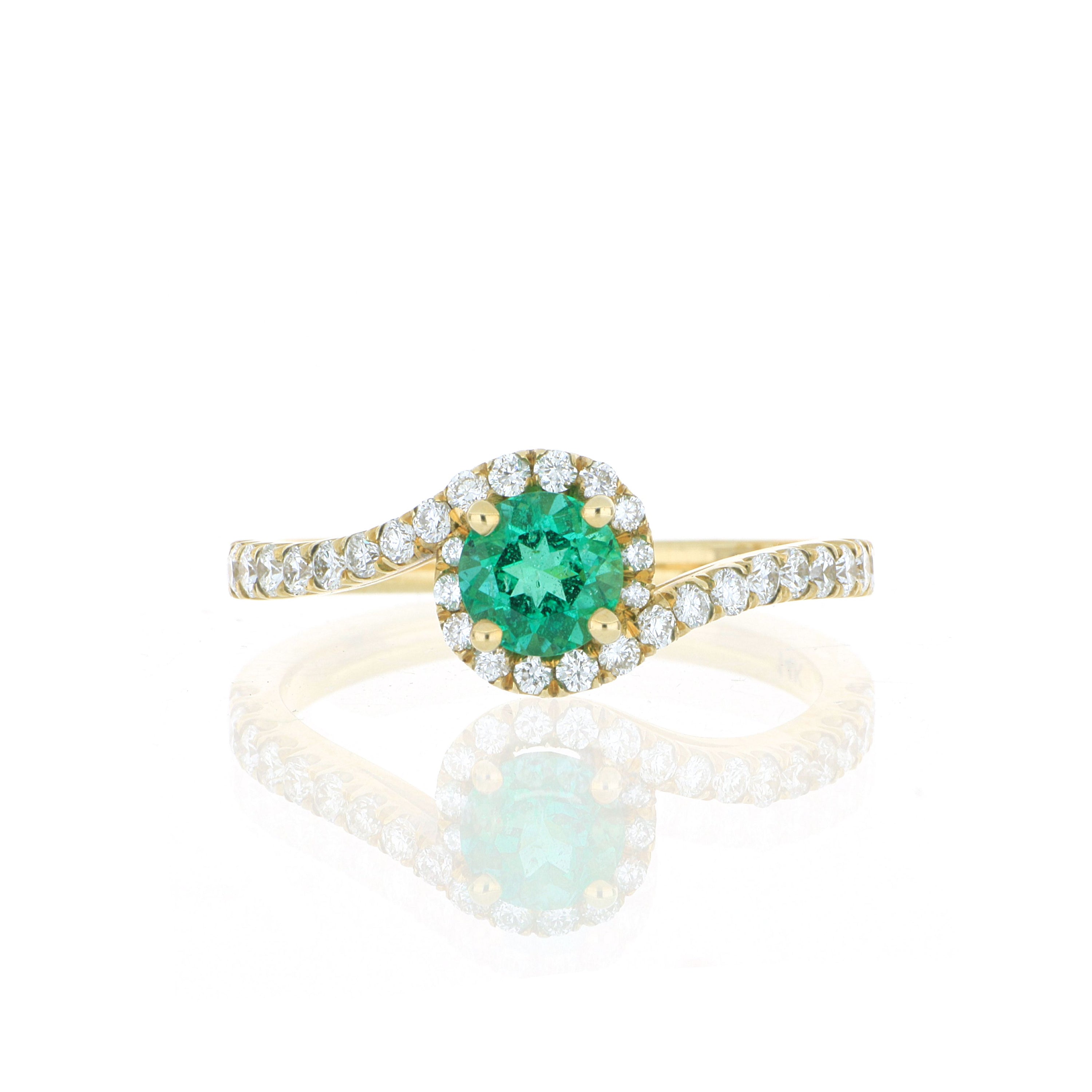 14k Yellow Gold Emerald and Diamond Bypass Ring