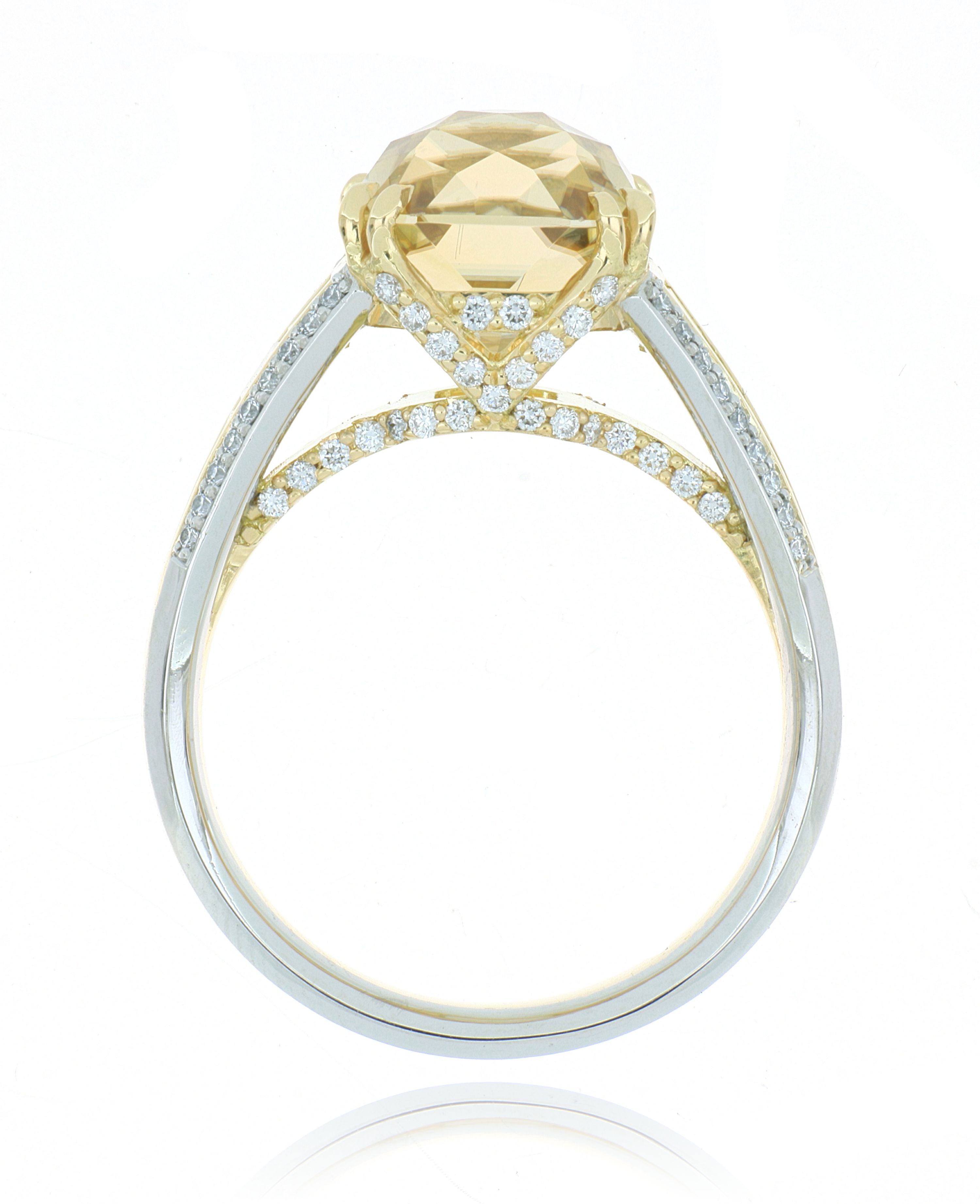 18k Yellow Gold and Platinum Zircon and Diamond Ring