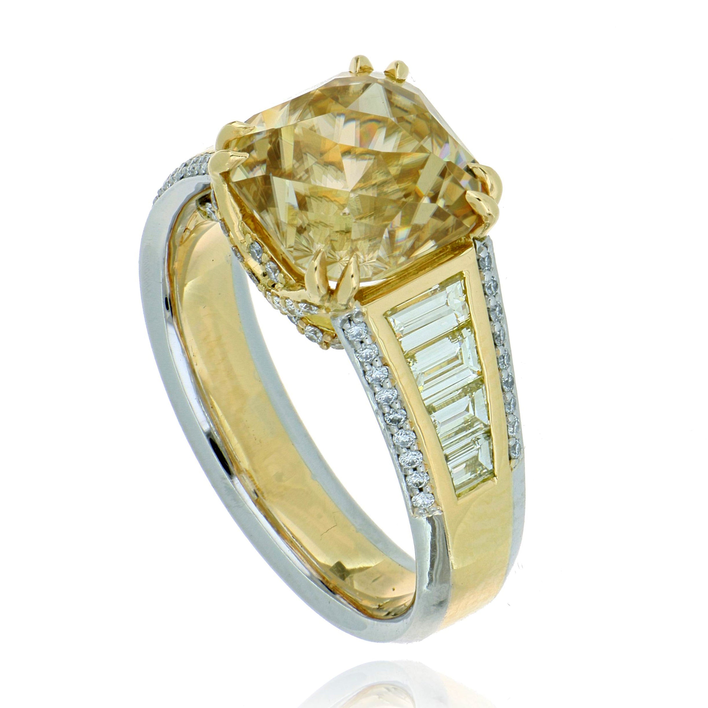 18k Yellow Gold and Platinum Zircon and Diamond Ring