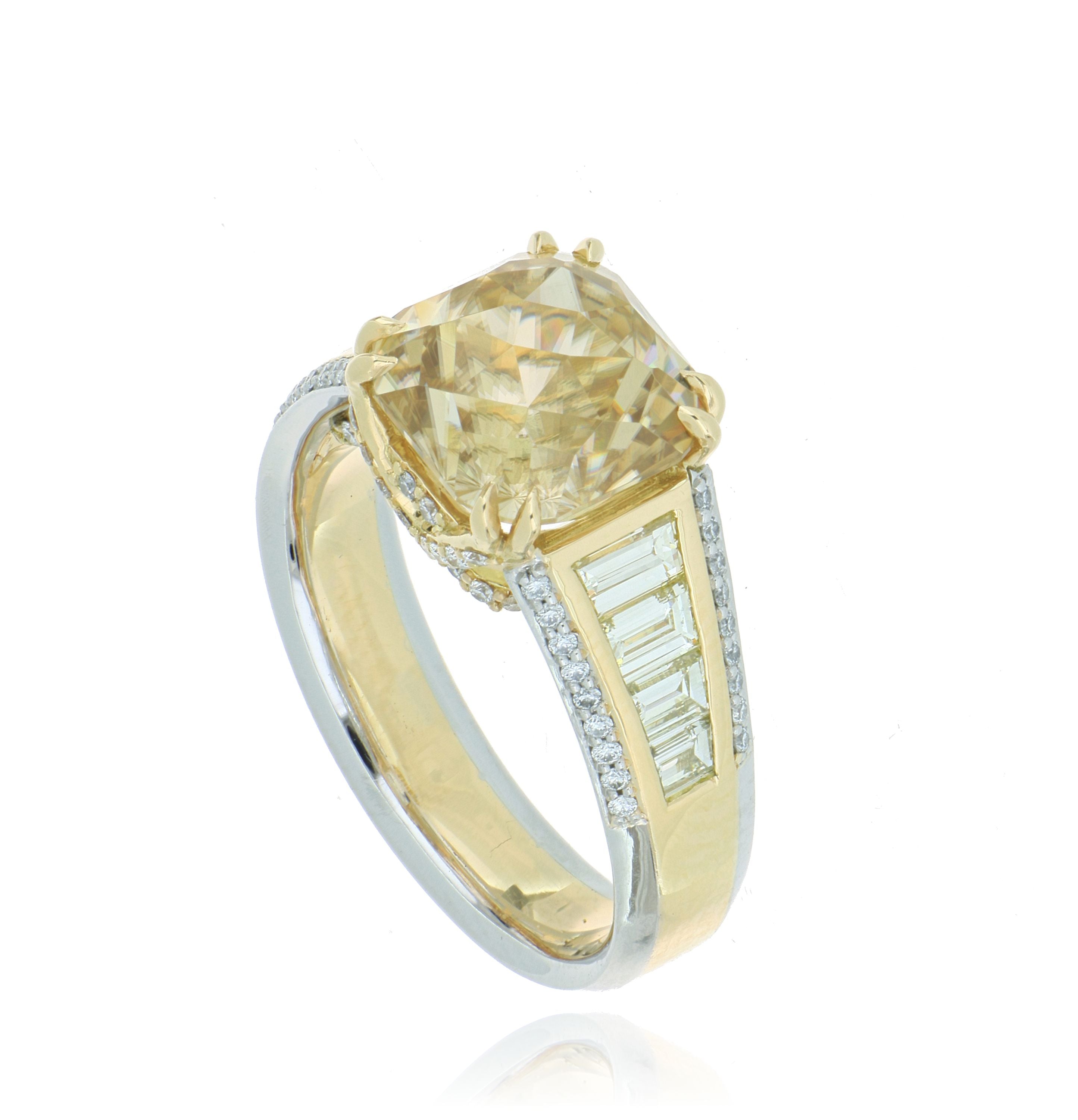 18k Yellow and Platinum Zircon and Diamond Ring
