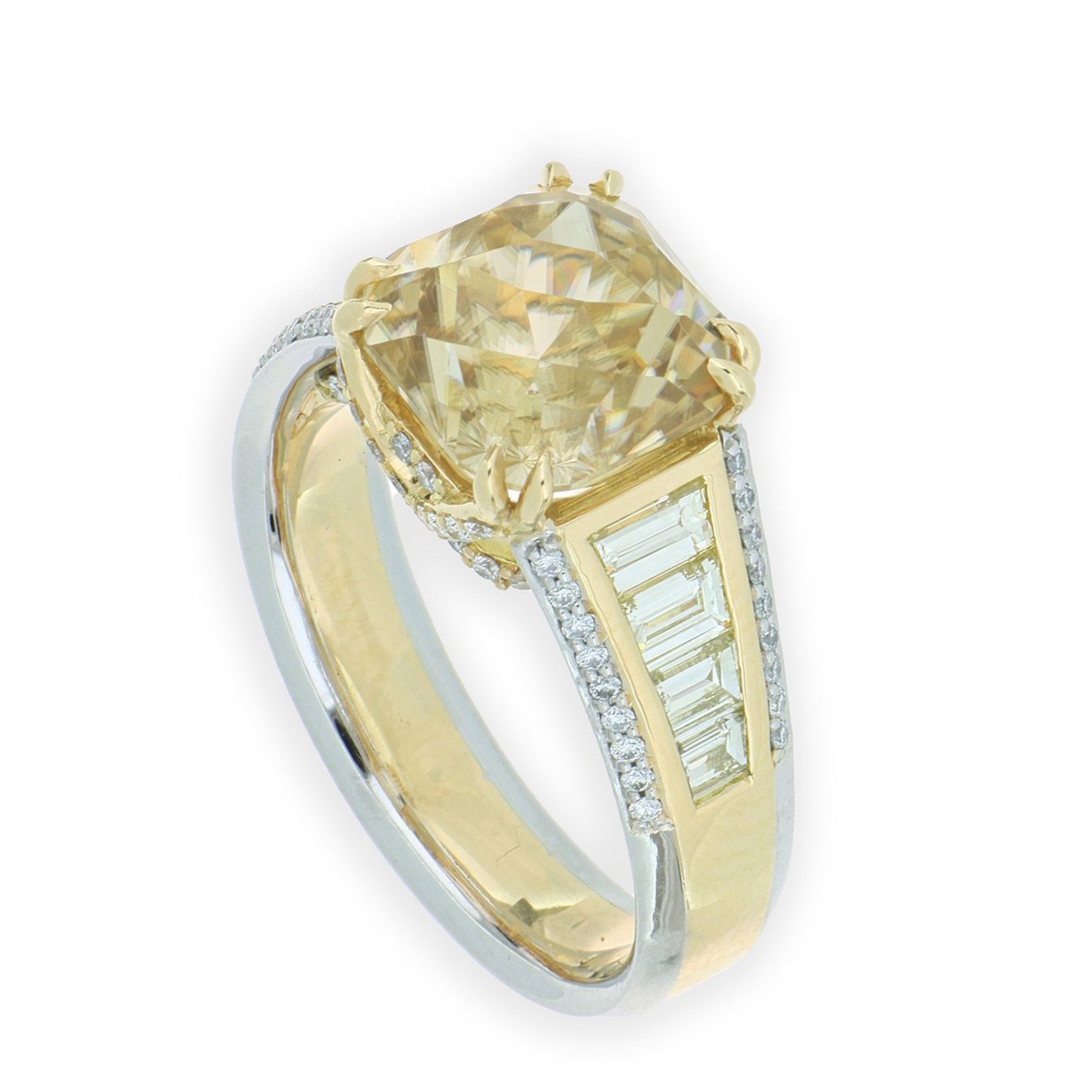 18k Yellow Gold and Platinum Zircon and Diamond Ring