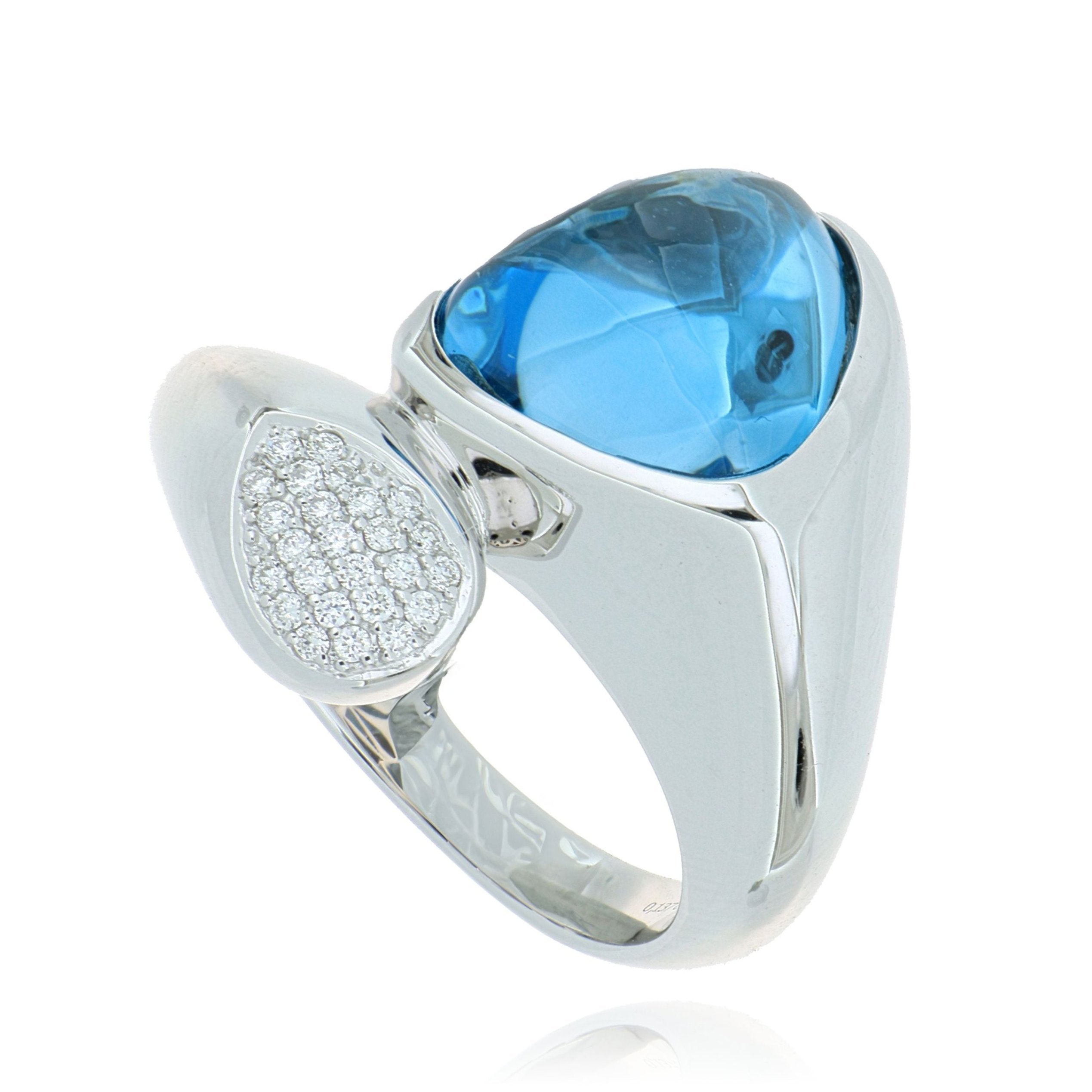 18k White Gold Blue Topaz and Diamond Fashion Ring