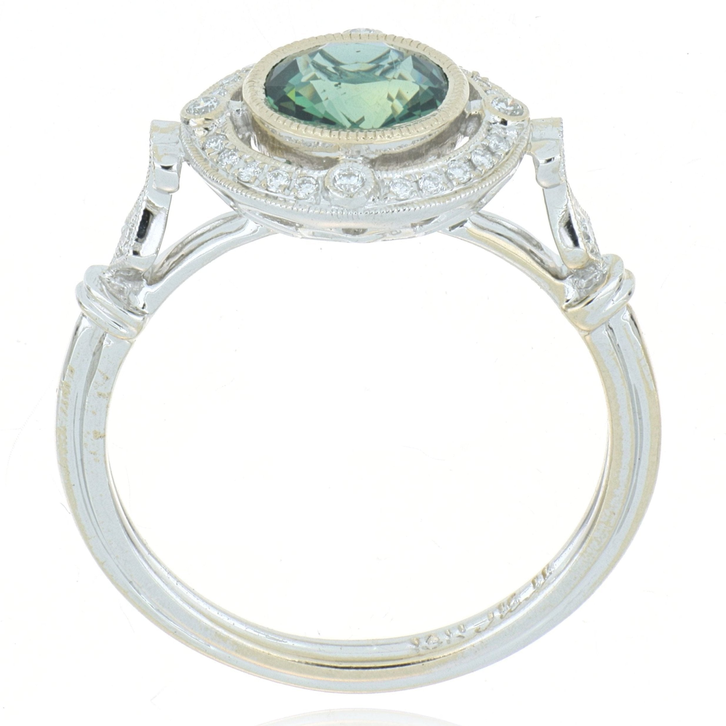 18k White Gold Green Sapphire and Diamond Ring