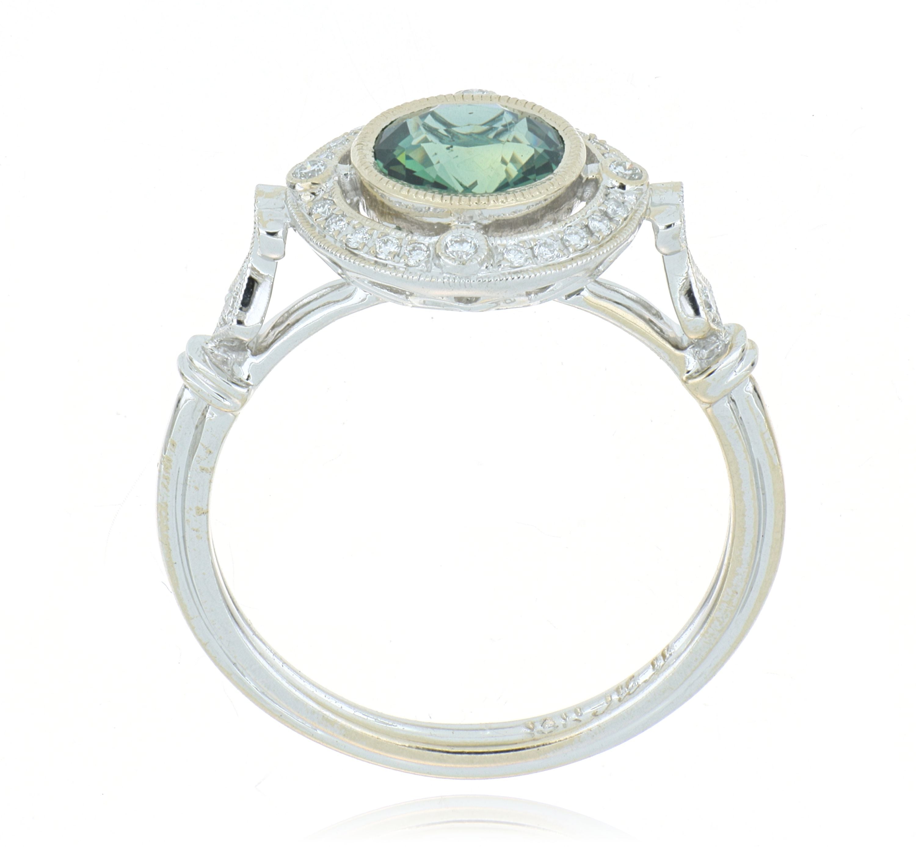 18k White Gold Green Sapphire and Diamond Ring