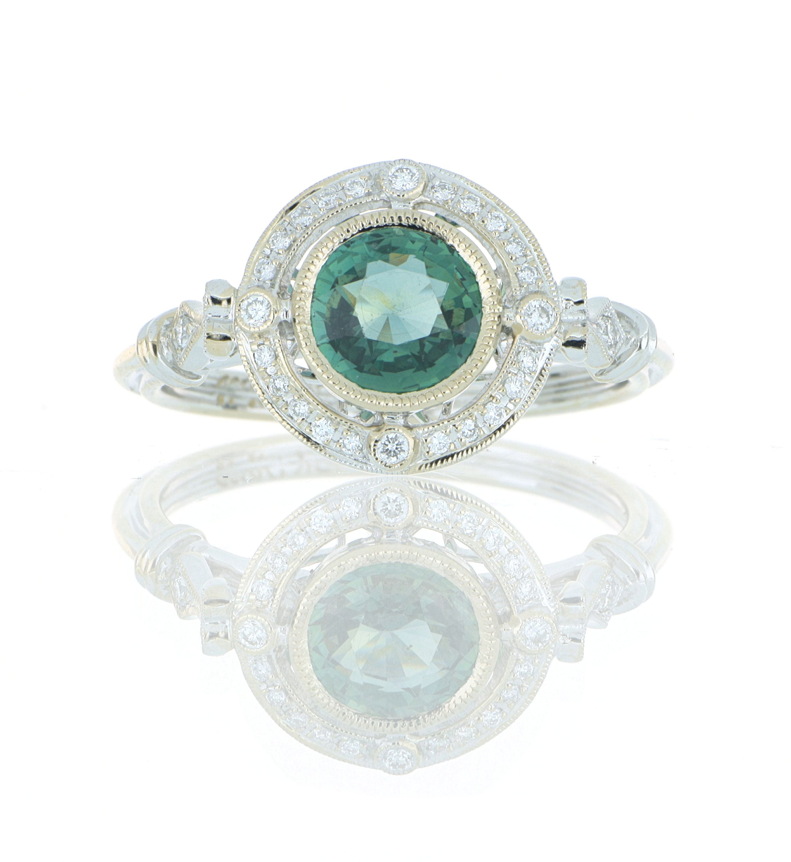 18k White Gold Green Sapphire and Diamond Ring