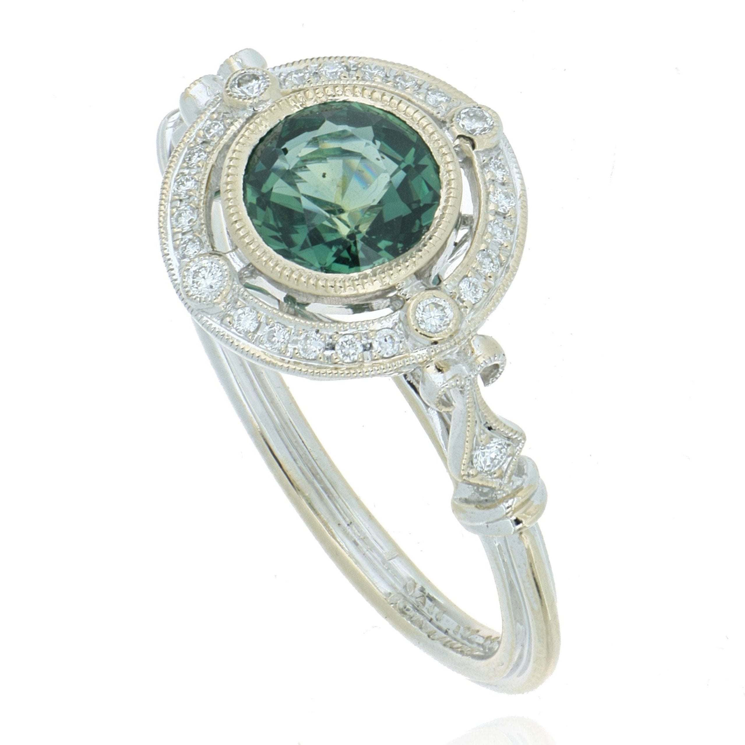 18k White Gold Green Sapphire and Diamond Ring