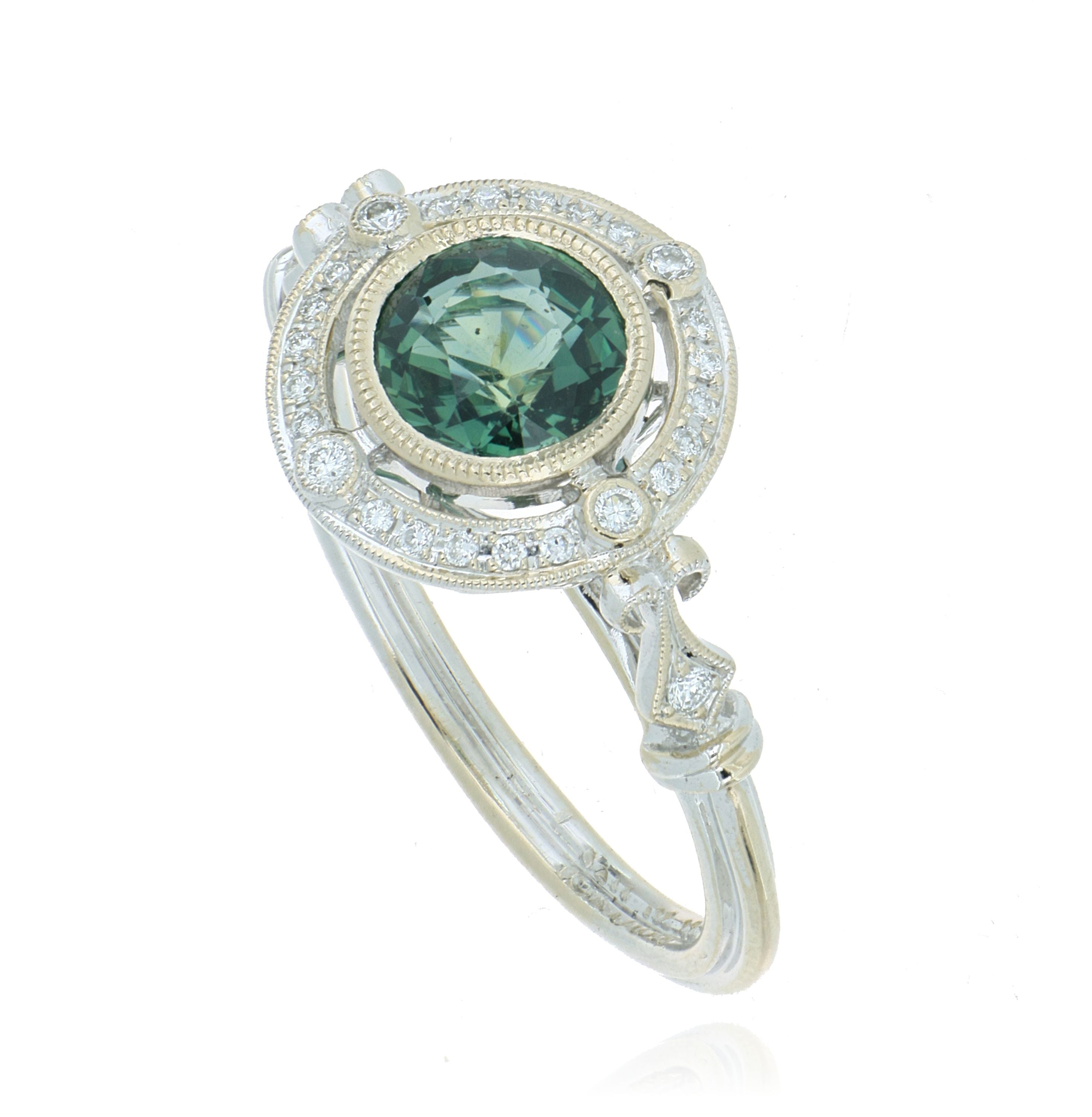 18k White Gold Green Sapphire and Diamond Ring