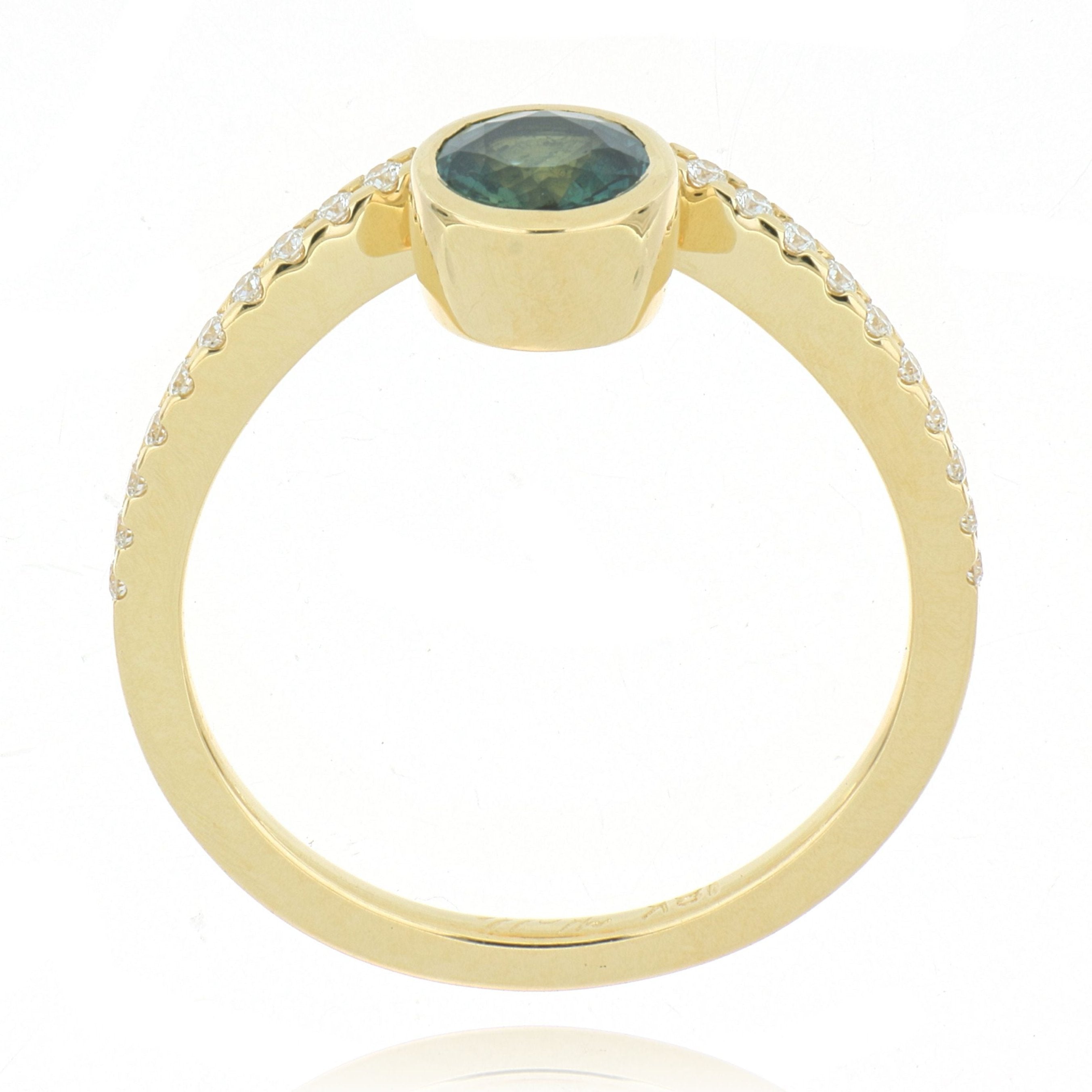 18k Yellow Gold Green Sapphire and Diamond Fashion Ring