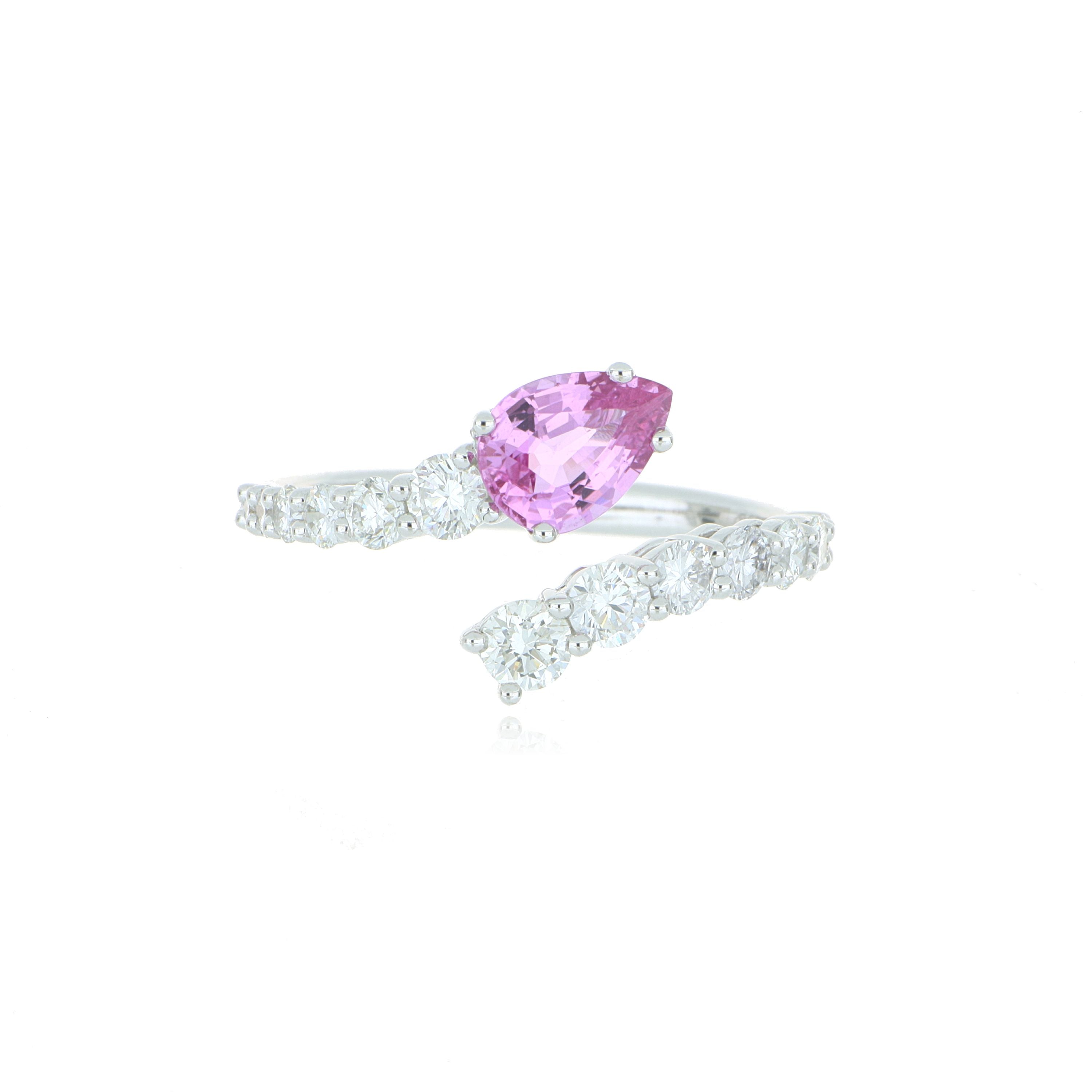 18k White Gold Pear Shaped Pink Sapphire and Diamond Fashion Ring