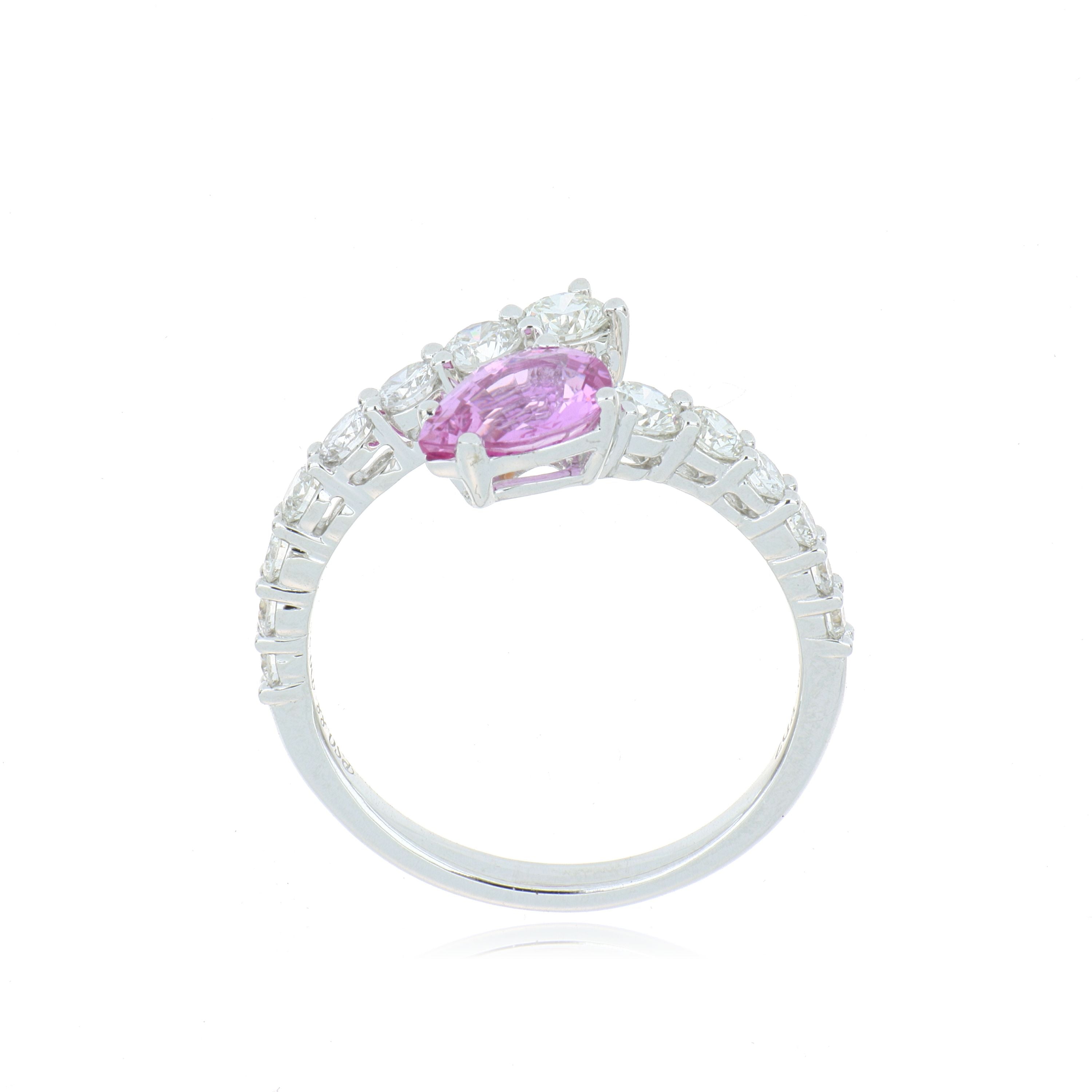 18k White Gold Pear Shaped Pink Sapphire and Diamond Fashion Ring