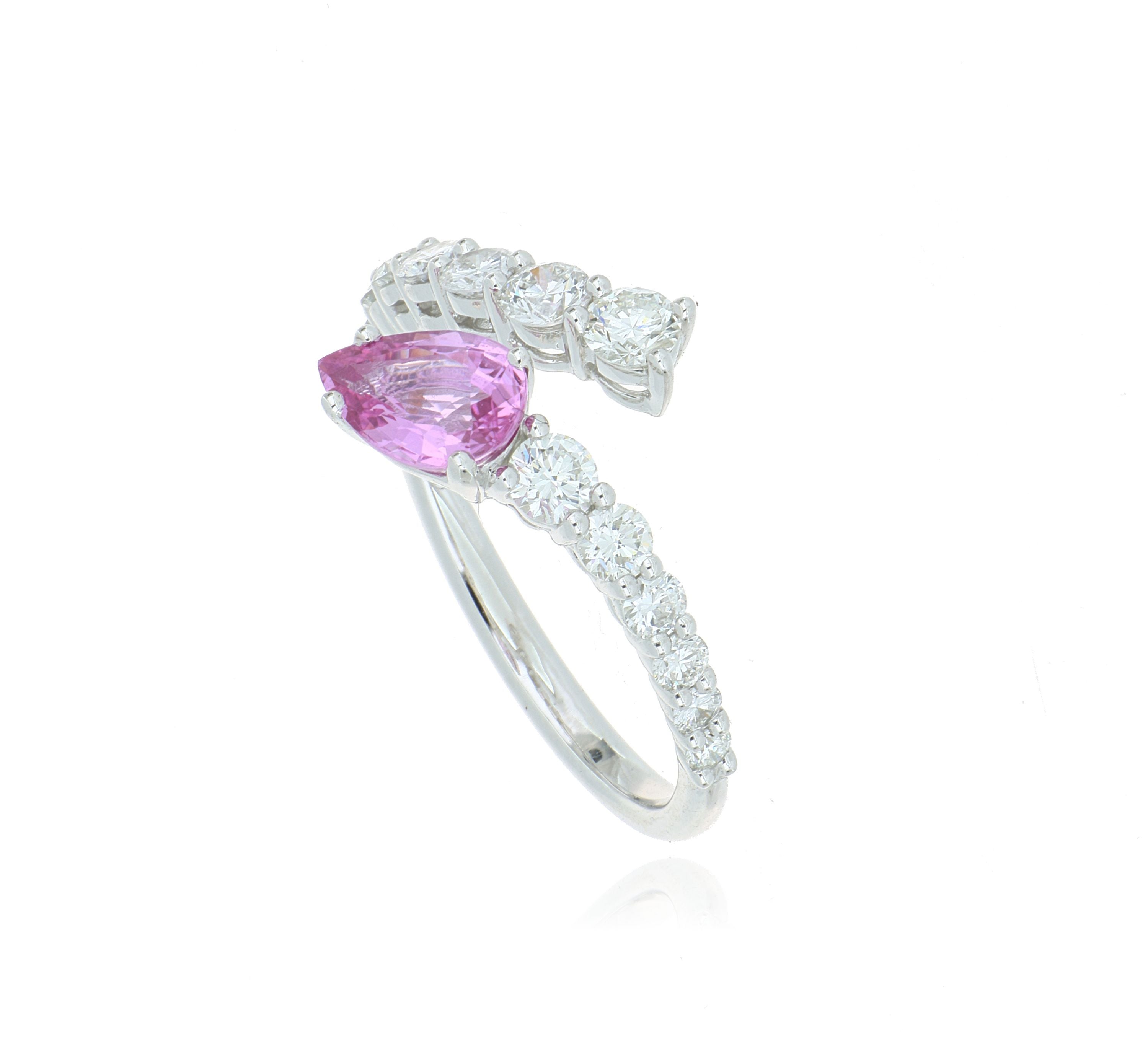 18k White Gold Pear Shaped Pink Sapphire and Diamond Fashion Ring