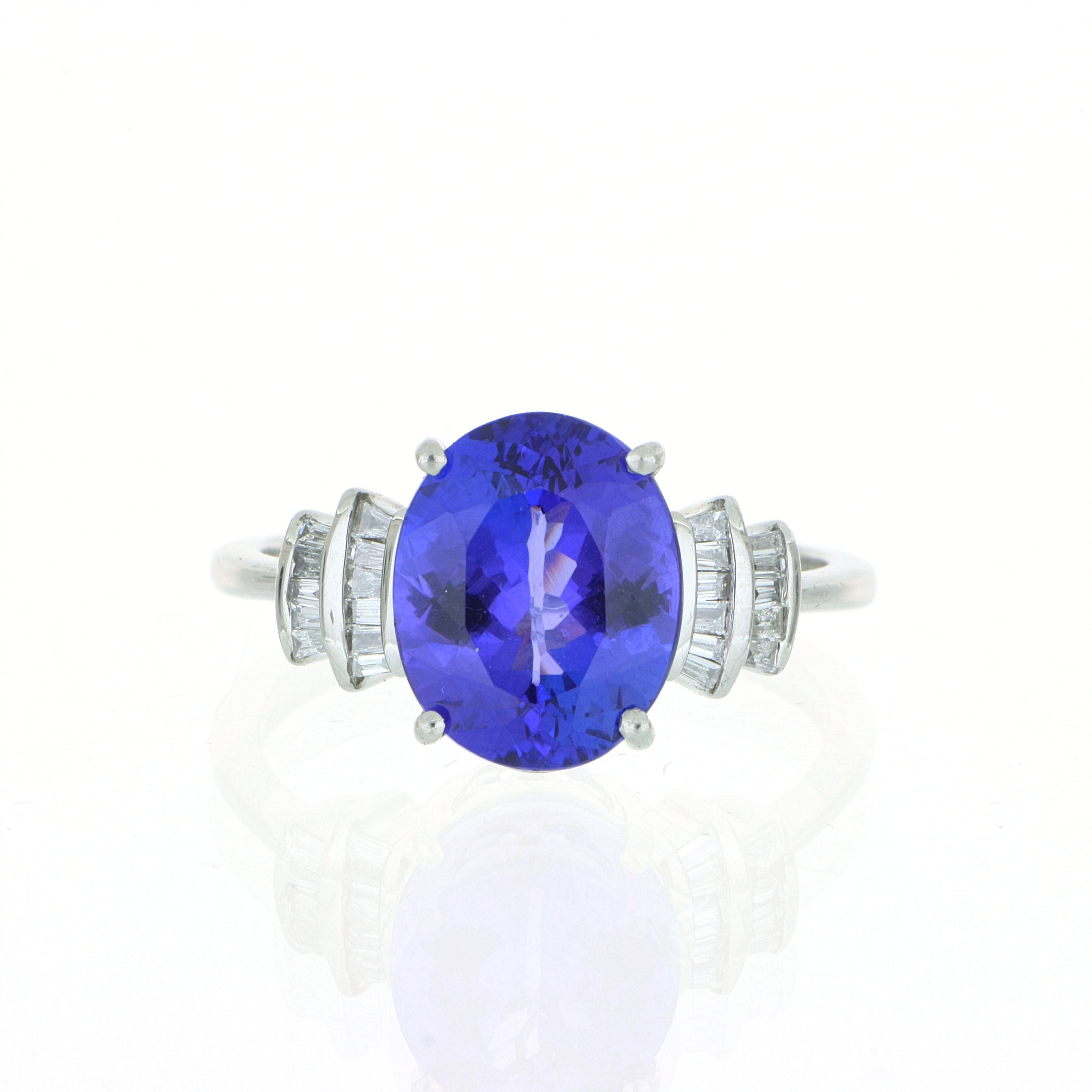 Platinum Oval Shaped Tanzanite and Diamond Cocktail Ring