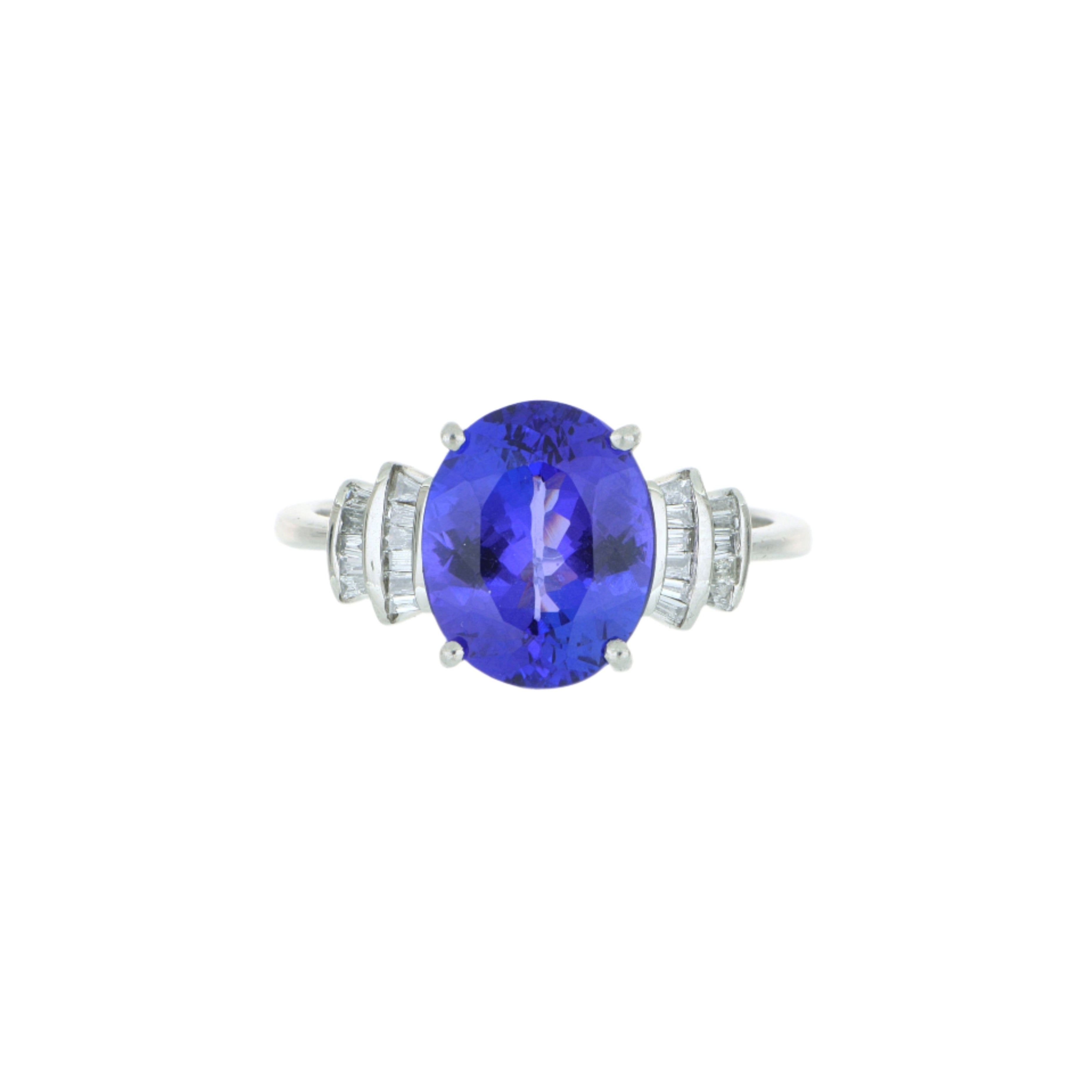 Platinum Oval Shaped Tanzanite and Diamond Cocktail Ring