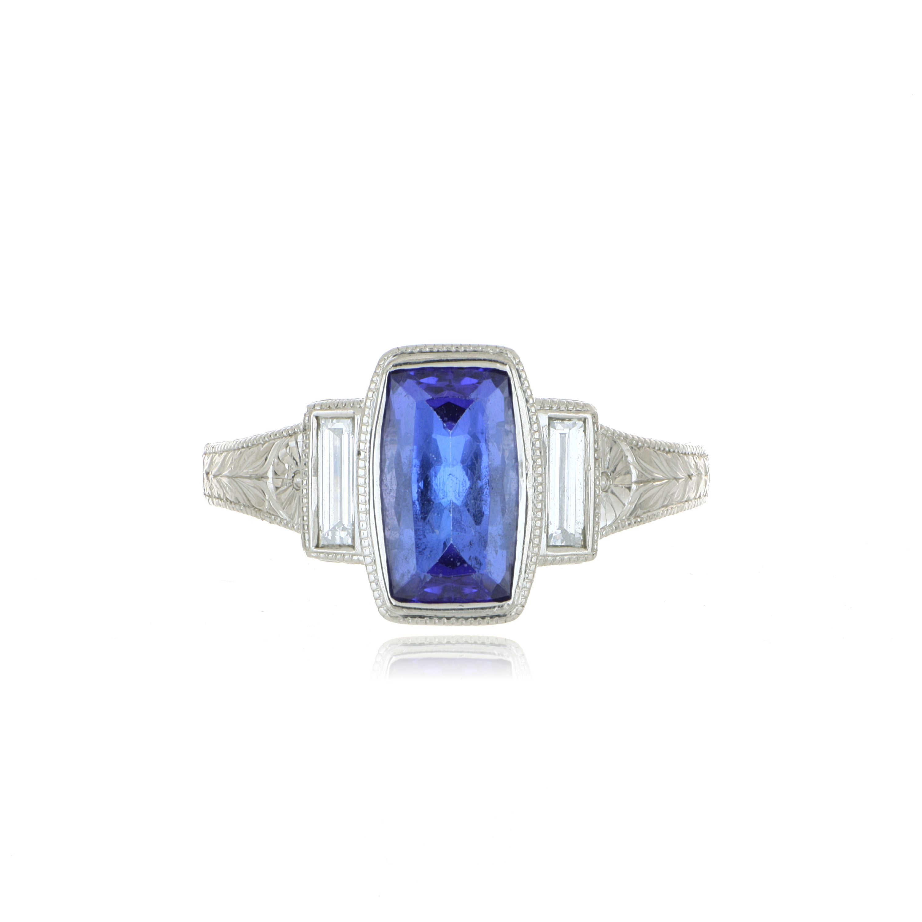 Platinum Tanzanite and Diamond 3- Stone Ring