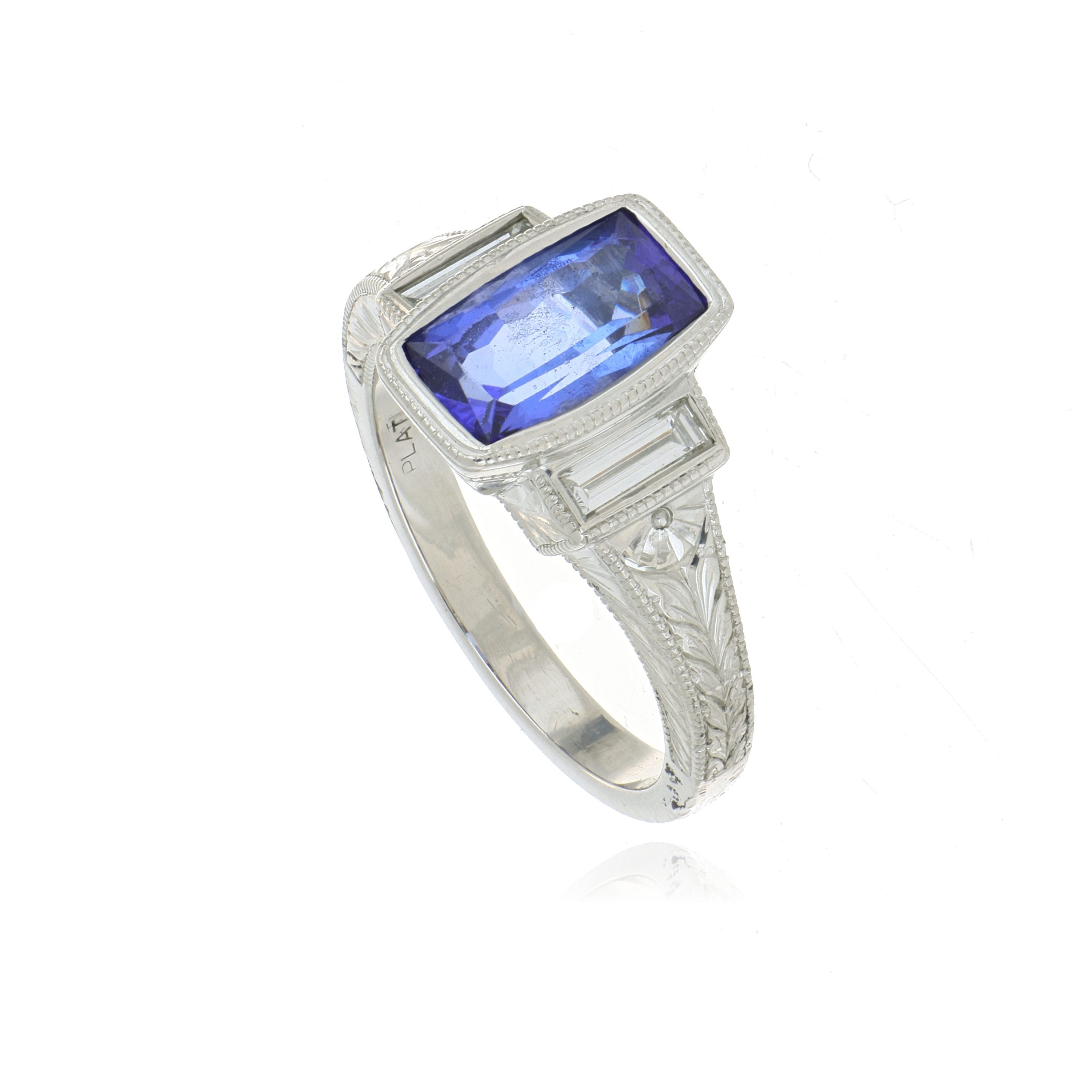 Platinum Tanzanite and Diamond 3- Stone Ring