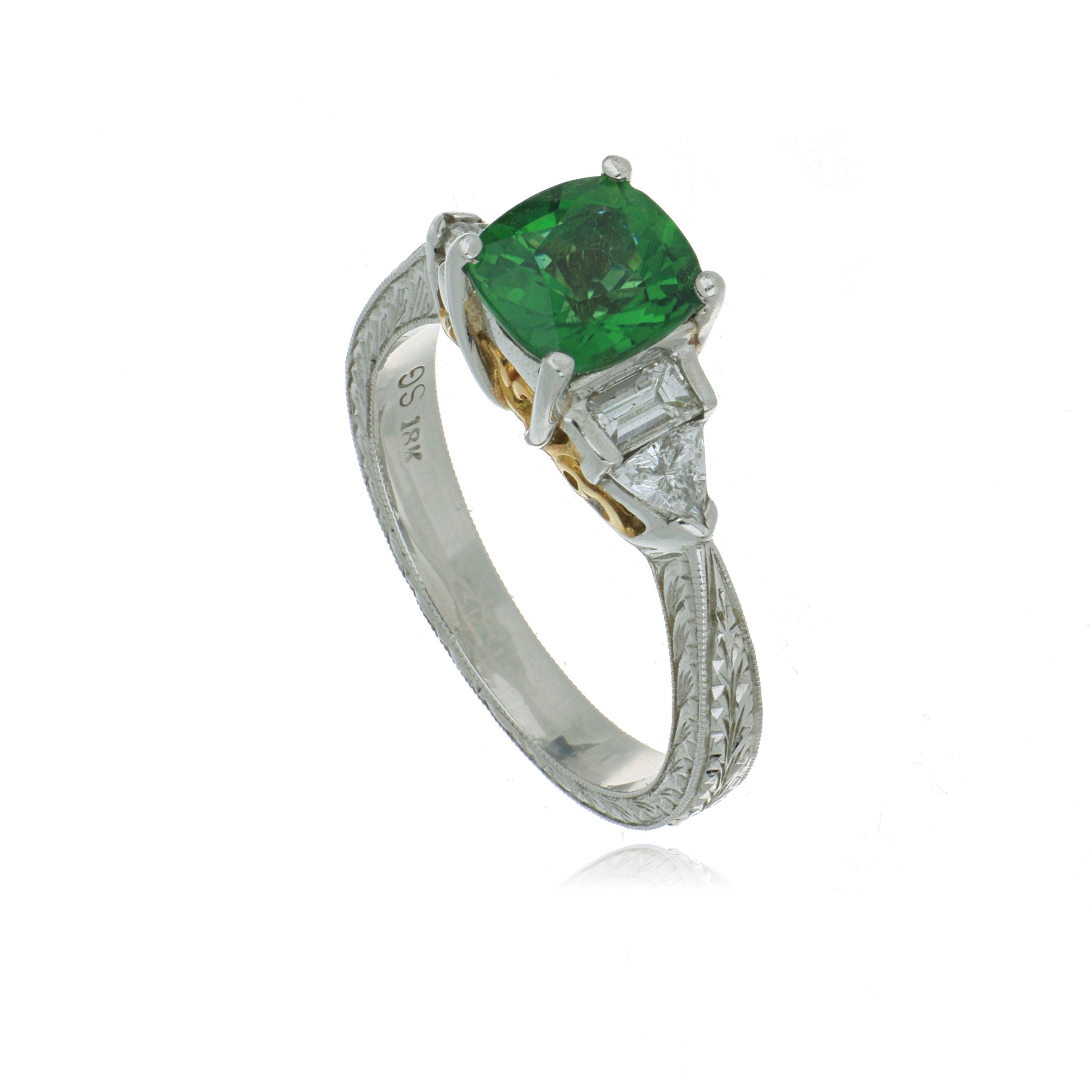 Platinum and 18k Rose Gold Green Tourmaline and Diamond RIng