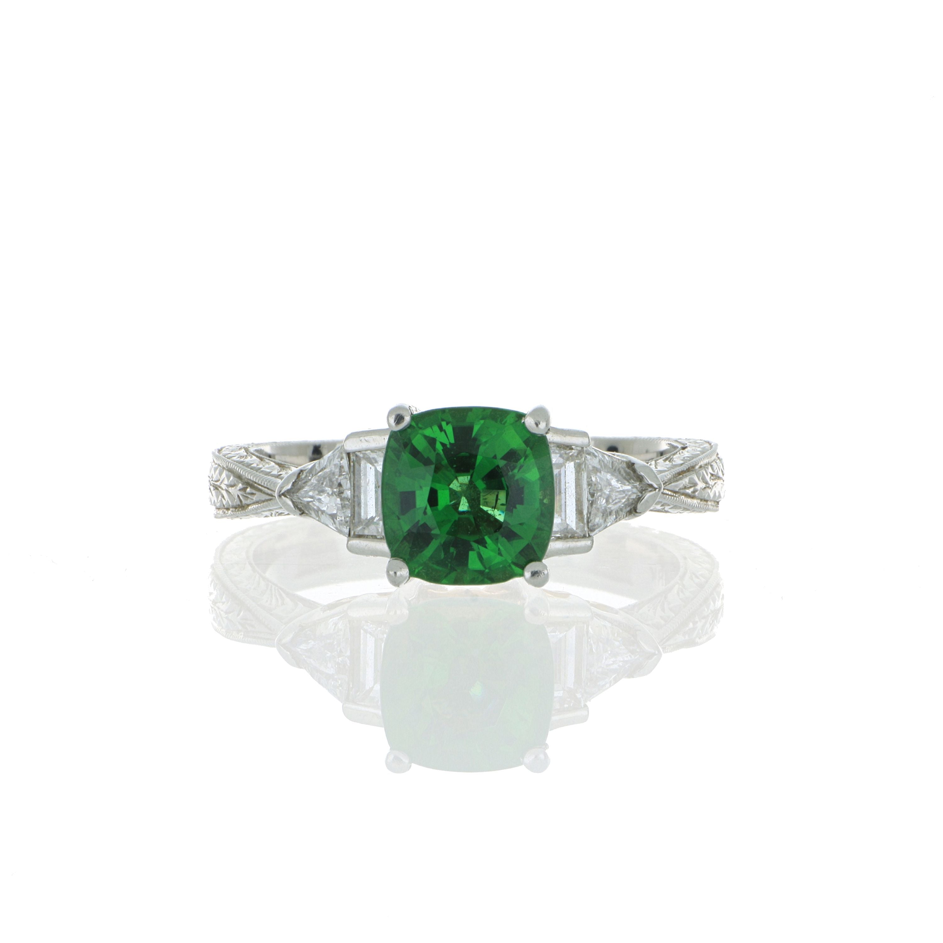 Platinum and 18k Rose Gold Green Tourmaline and Diamond RIng