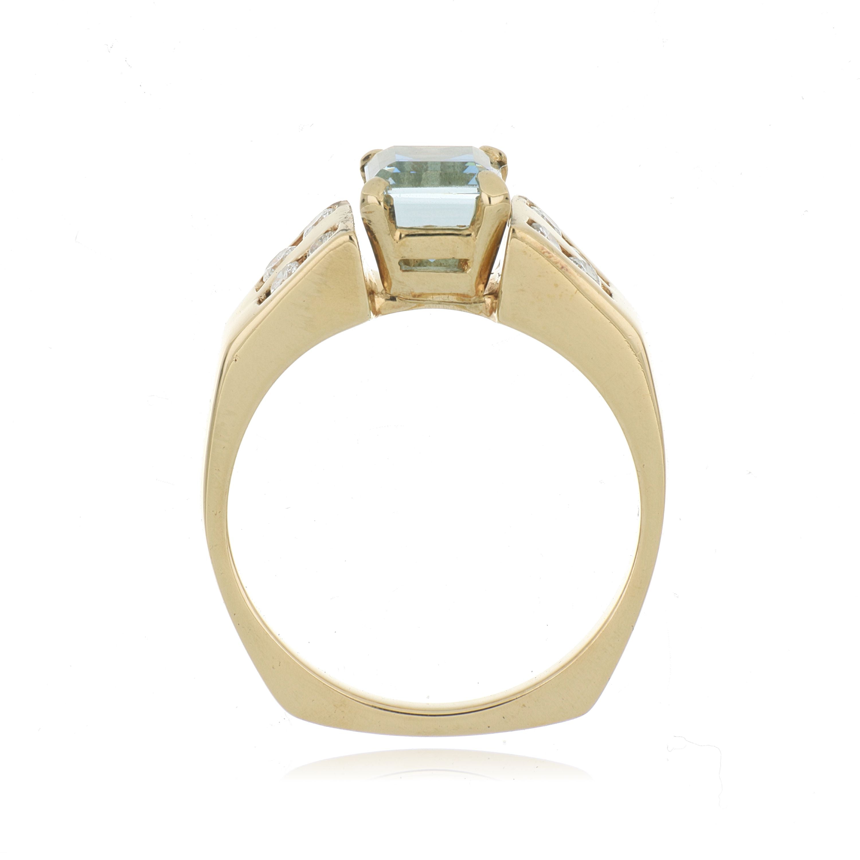 14k Yellow Gold Aquamarine and Diamond Ring
