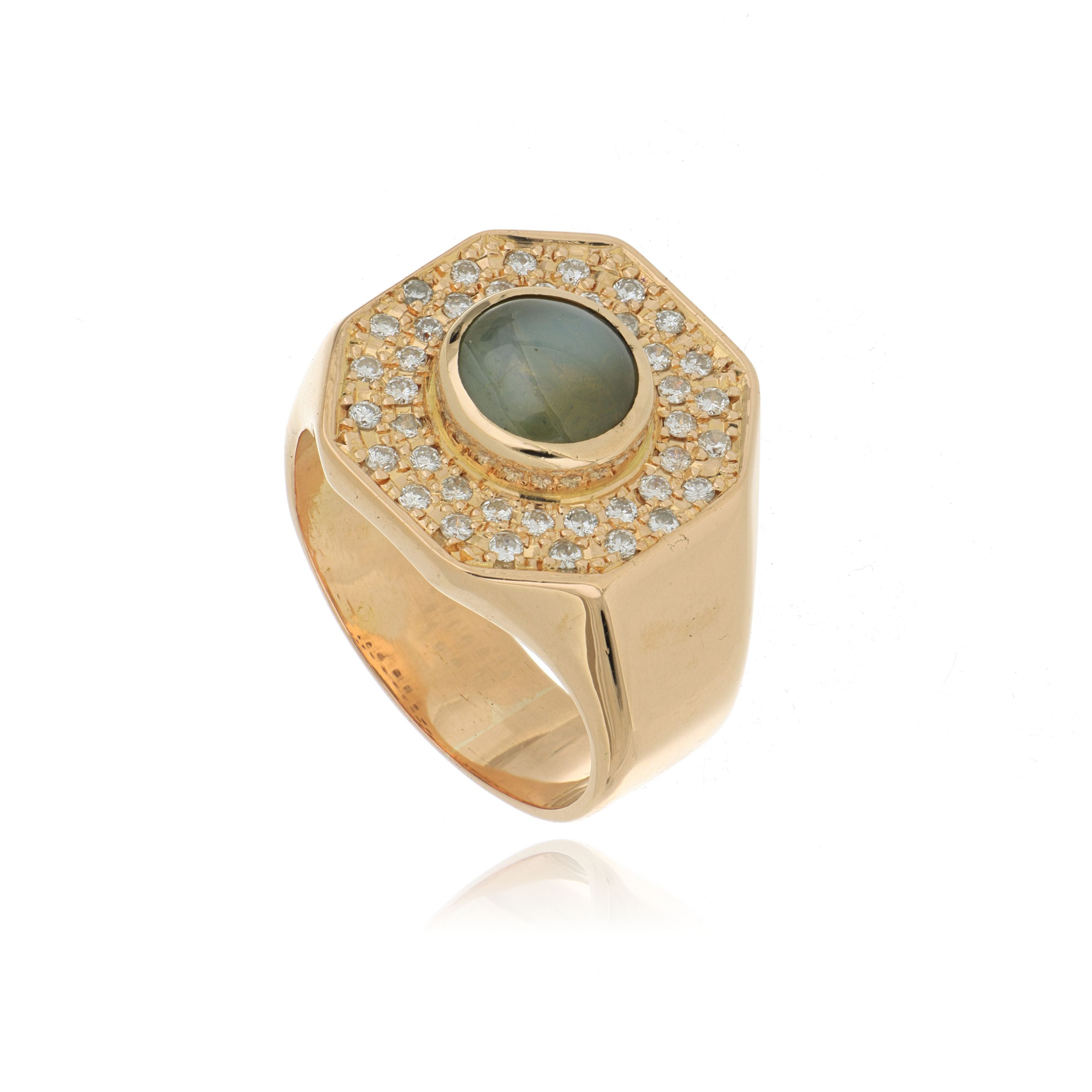 14k Yellow Gold Diamond Accented Cat's Eye Ring