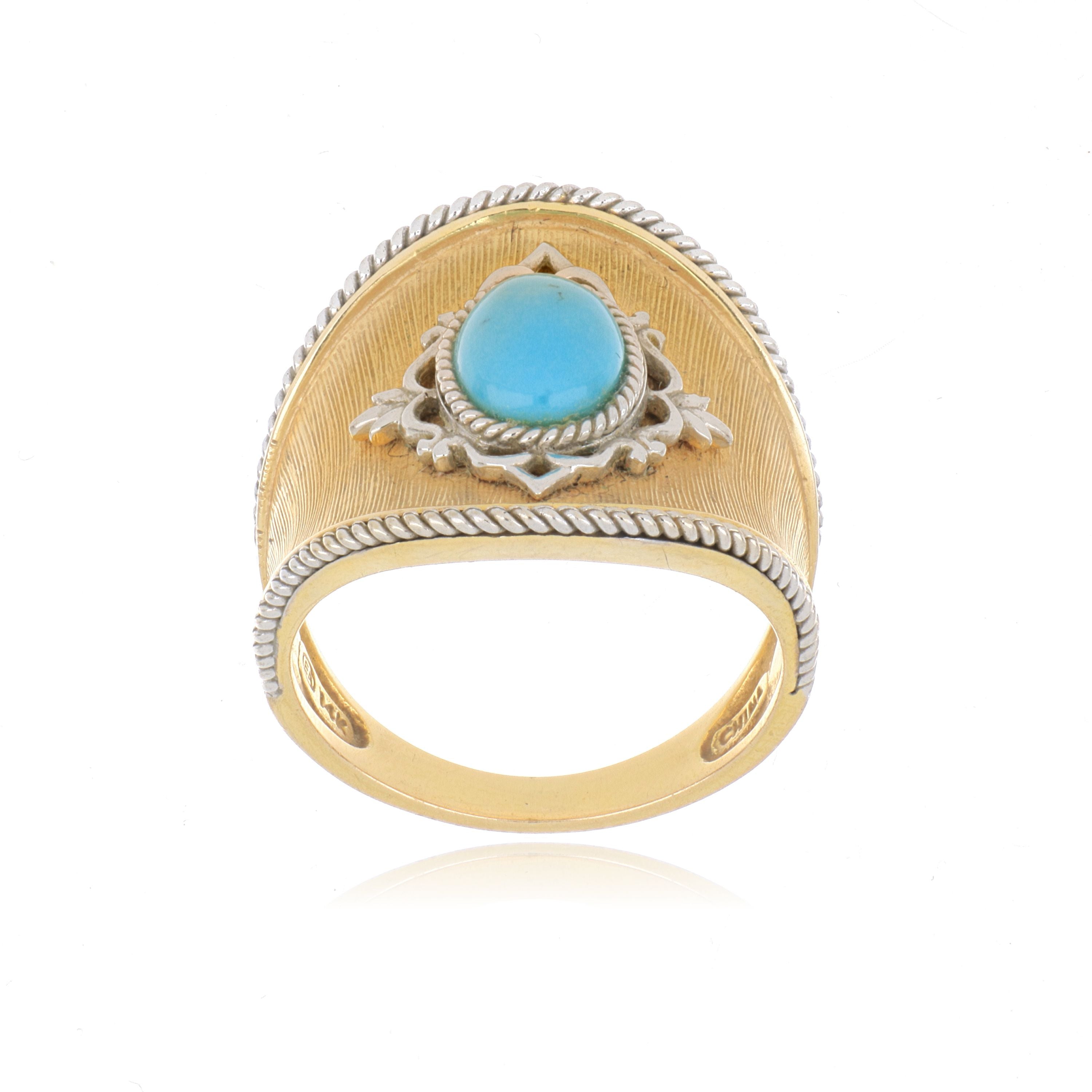 14k Yellow Gold Turquoise Saddle Ring