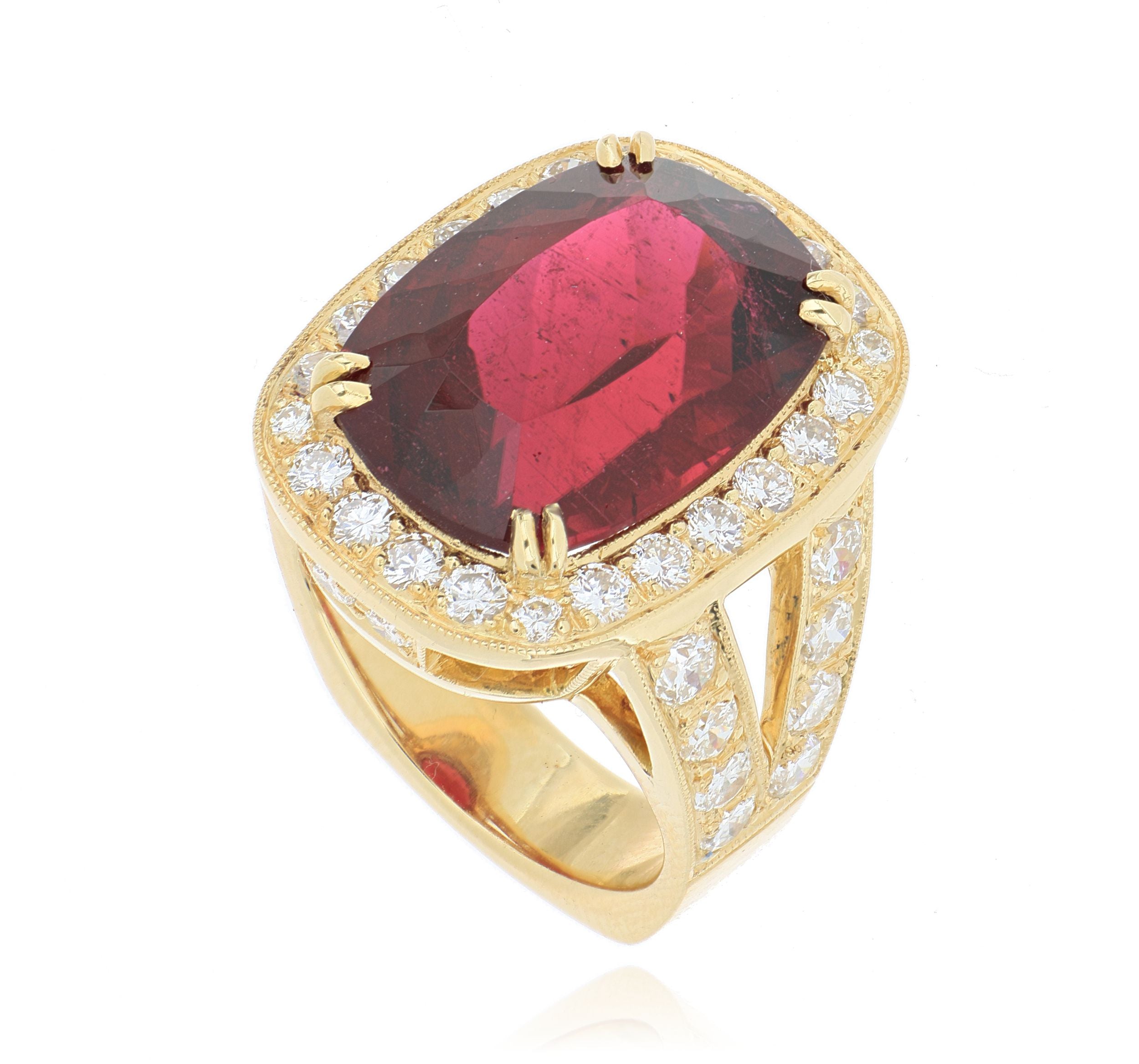 18k Yellow Gold Diamond Accented Rubellite Ring