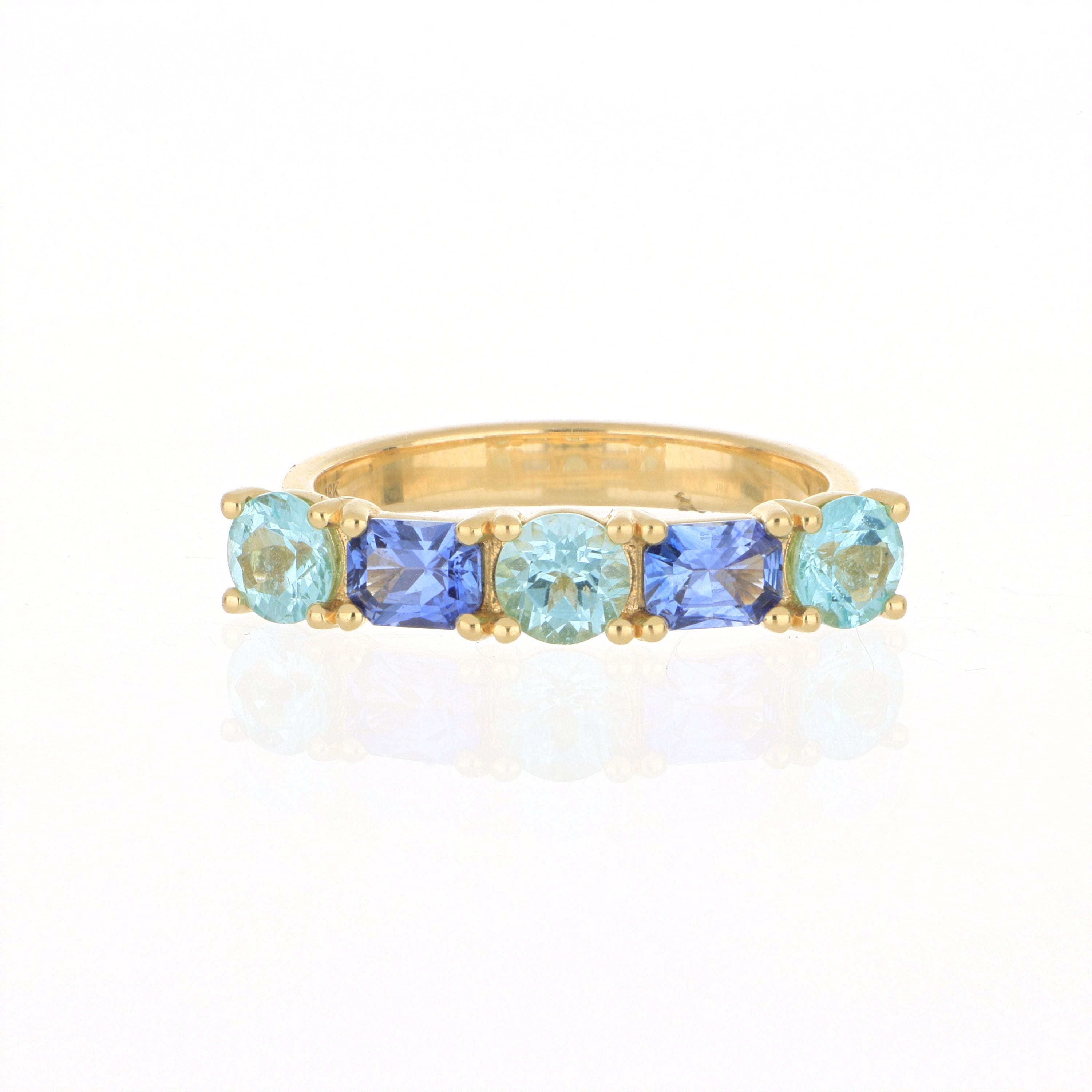18k Yellow Gold Sapphire and Tourmaline Ring