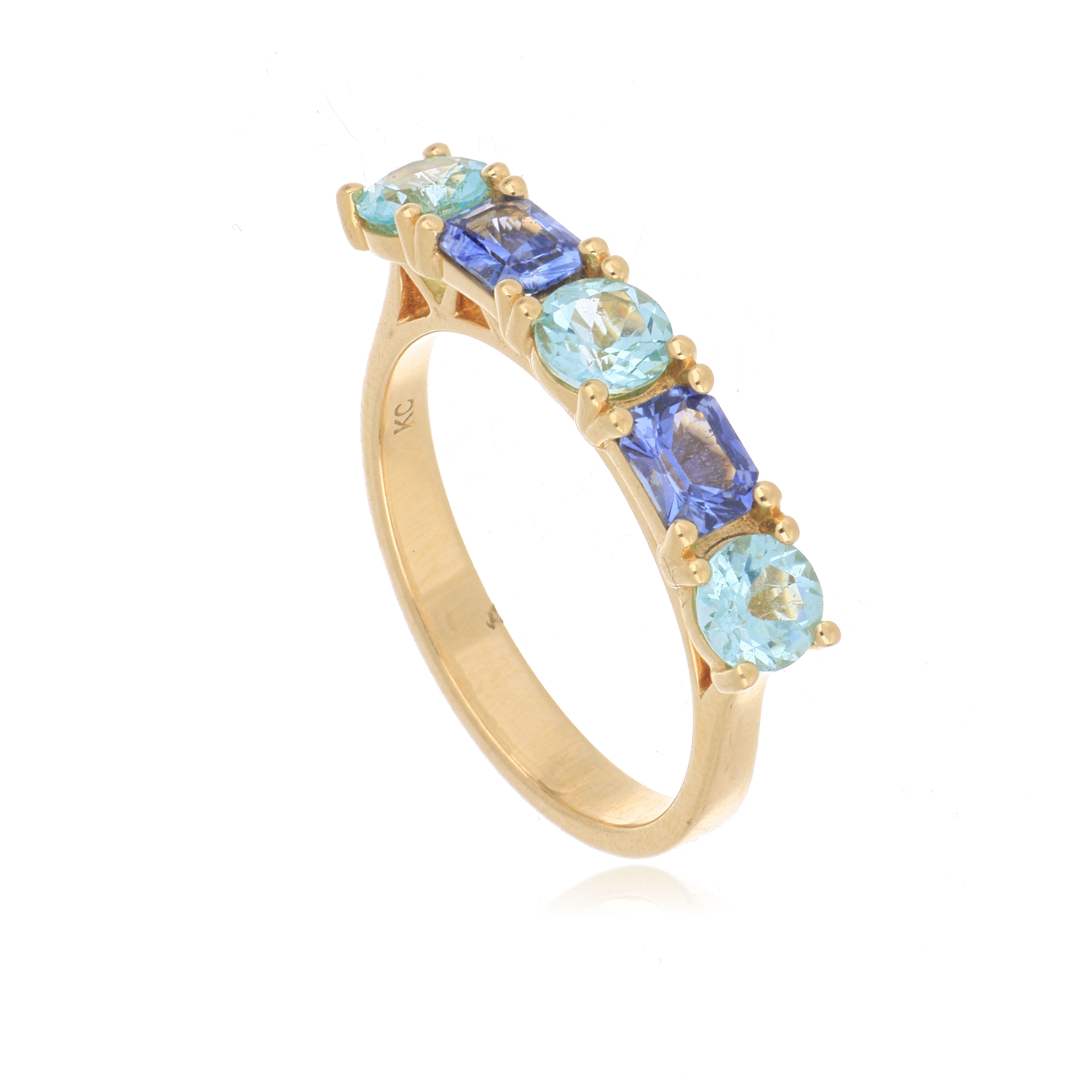 18k Yellow Gold Sapphire and Tourmaline Ring