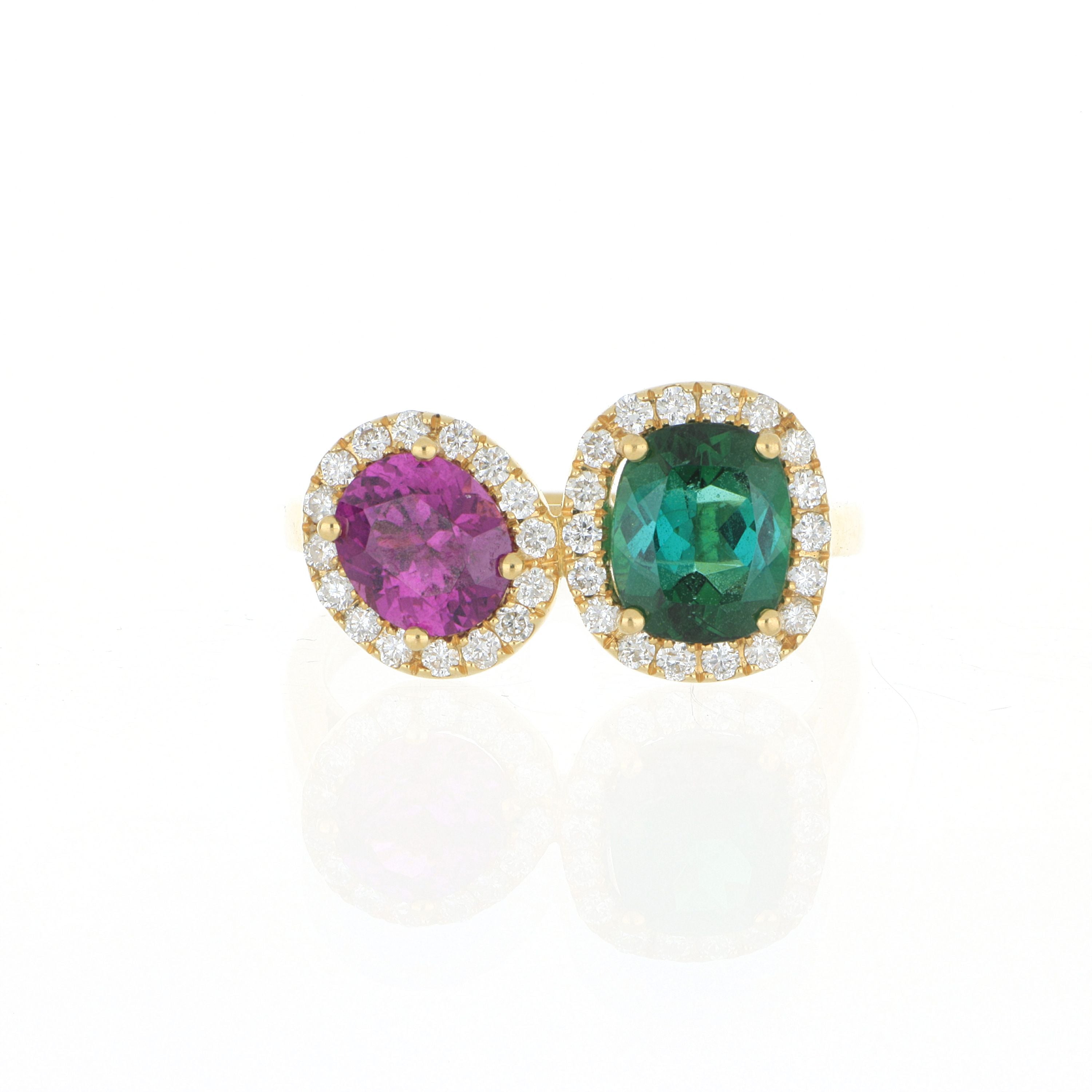 18k Yellow Gold Tourmaline, Garnet and Diamond Ring