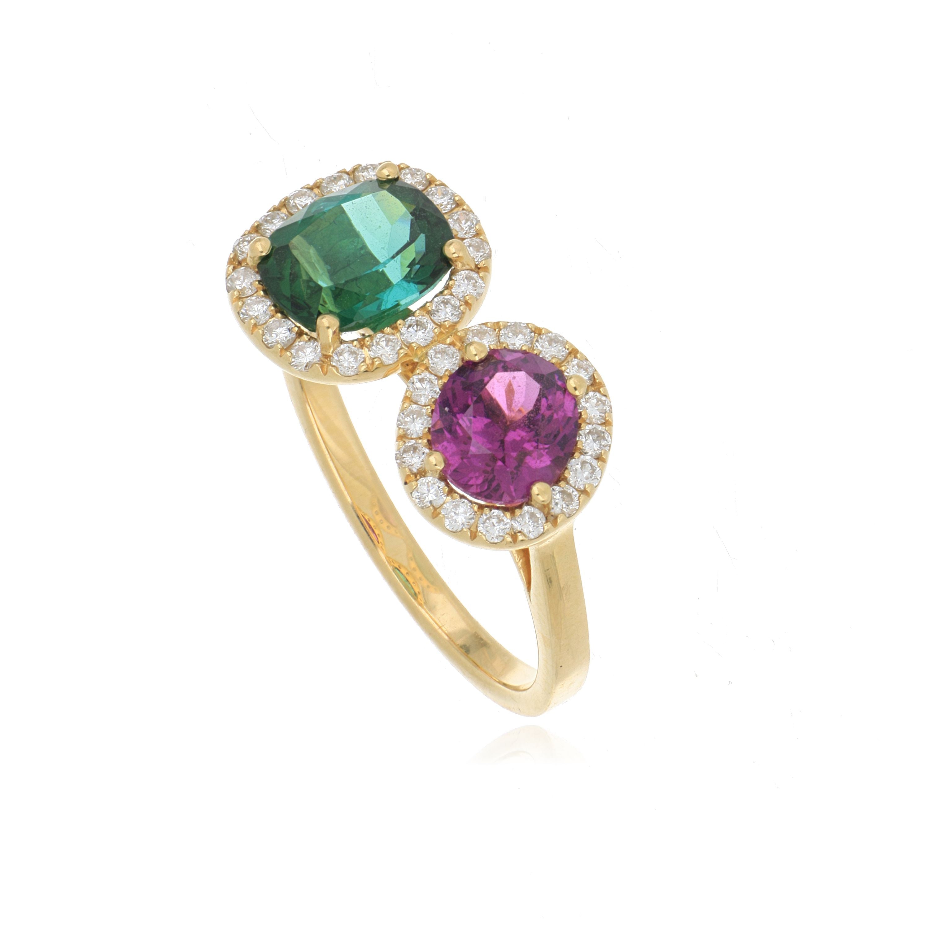 18k Yellow Gold Tourmaline, Garnet and Diamond Ring