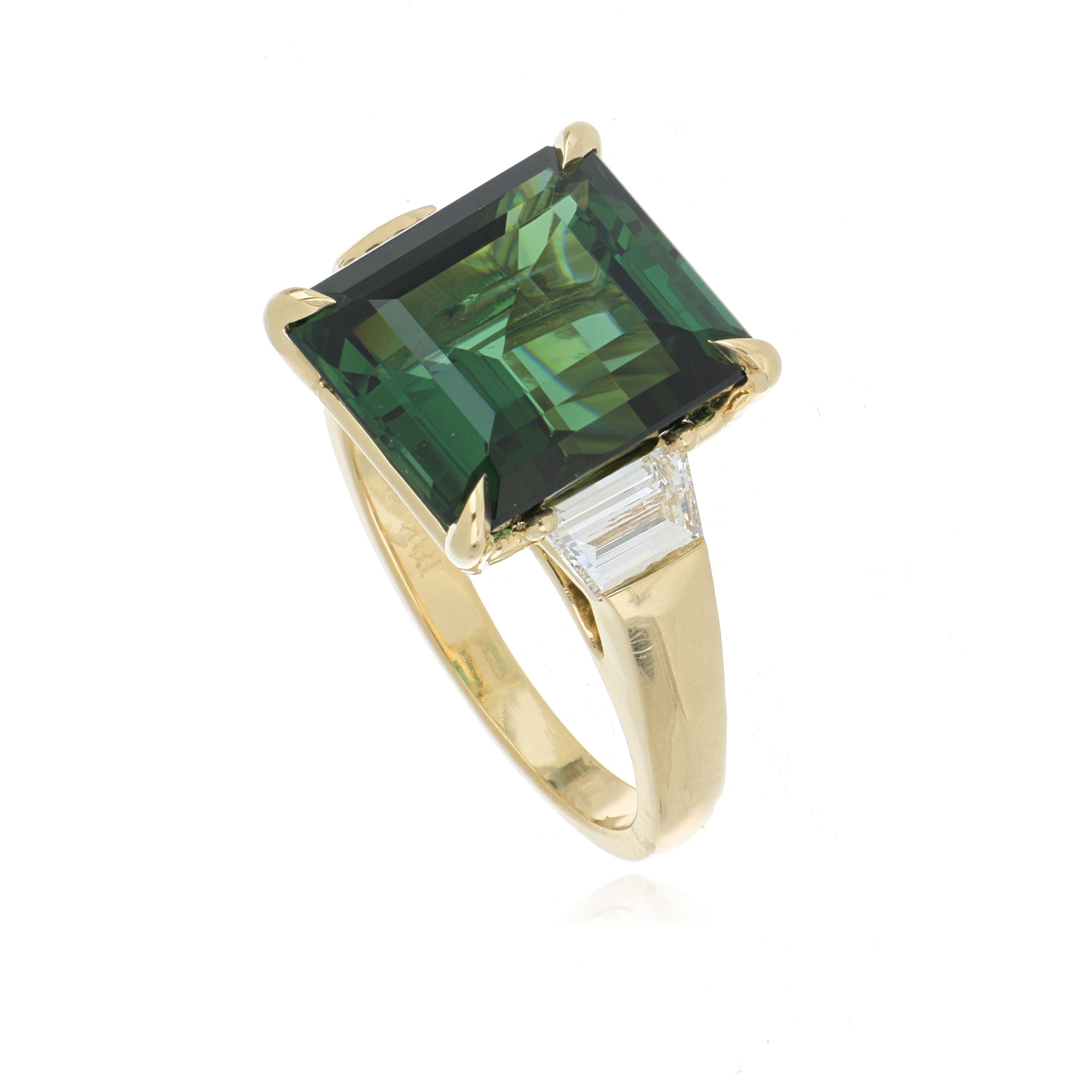 18k Yellow Gold Tourmaline and Diamond Ring