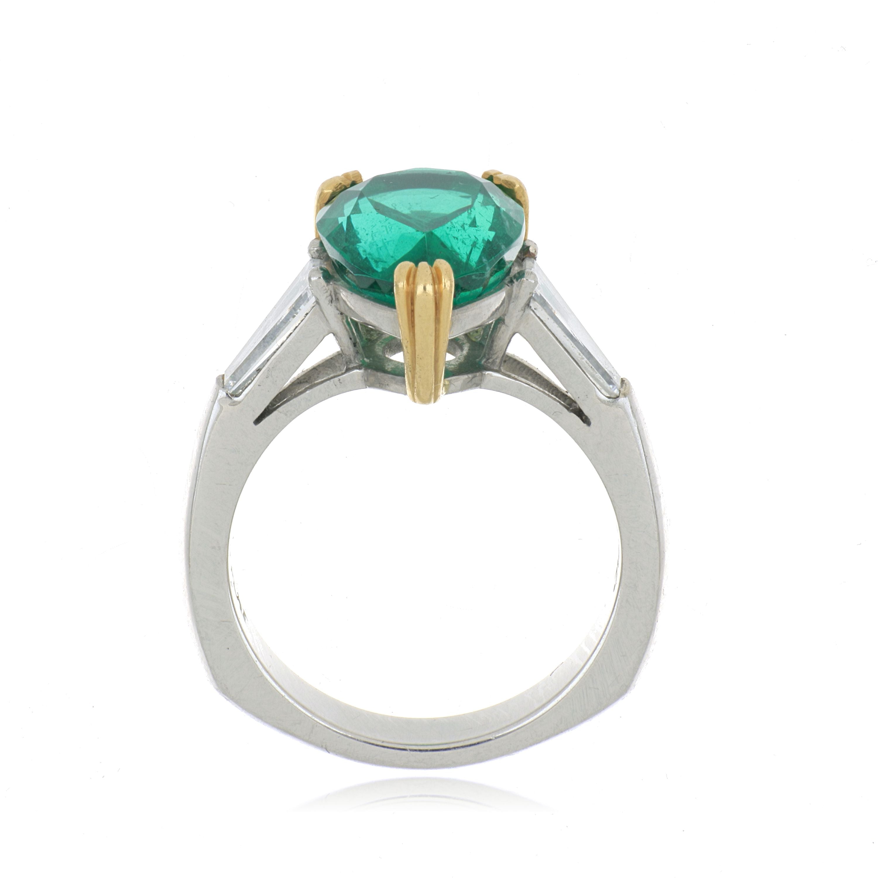 Platinum and 18k Yellow Gold Emerald and Diamond Ring