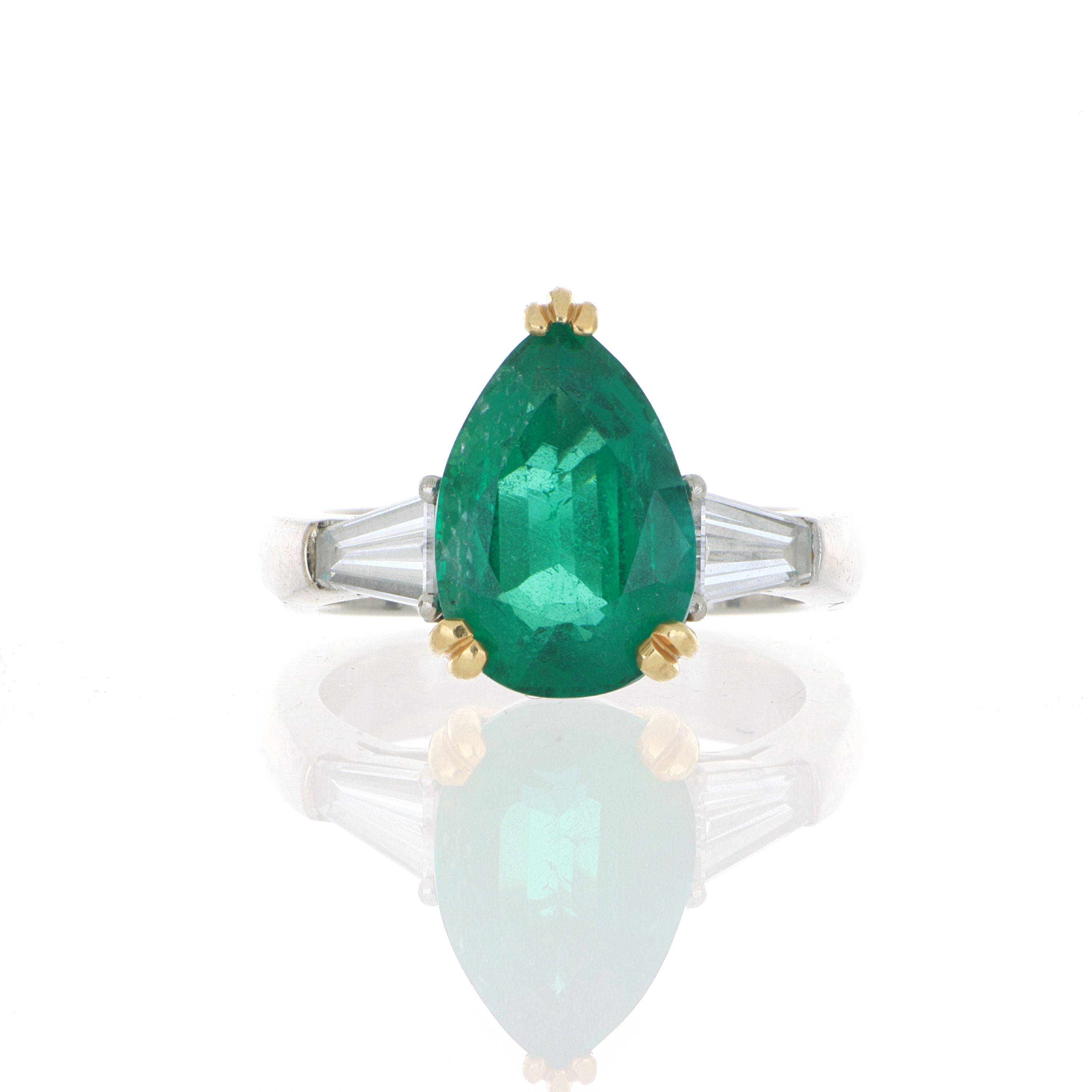 Platinum and 18k Yellow Gold Emerald and Diamond Ring