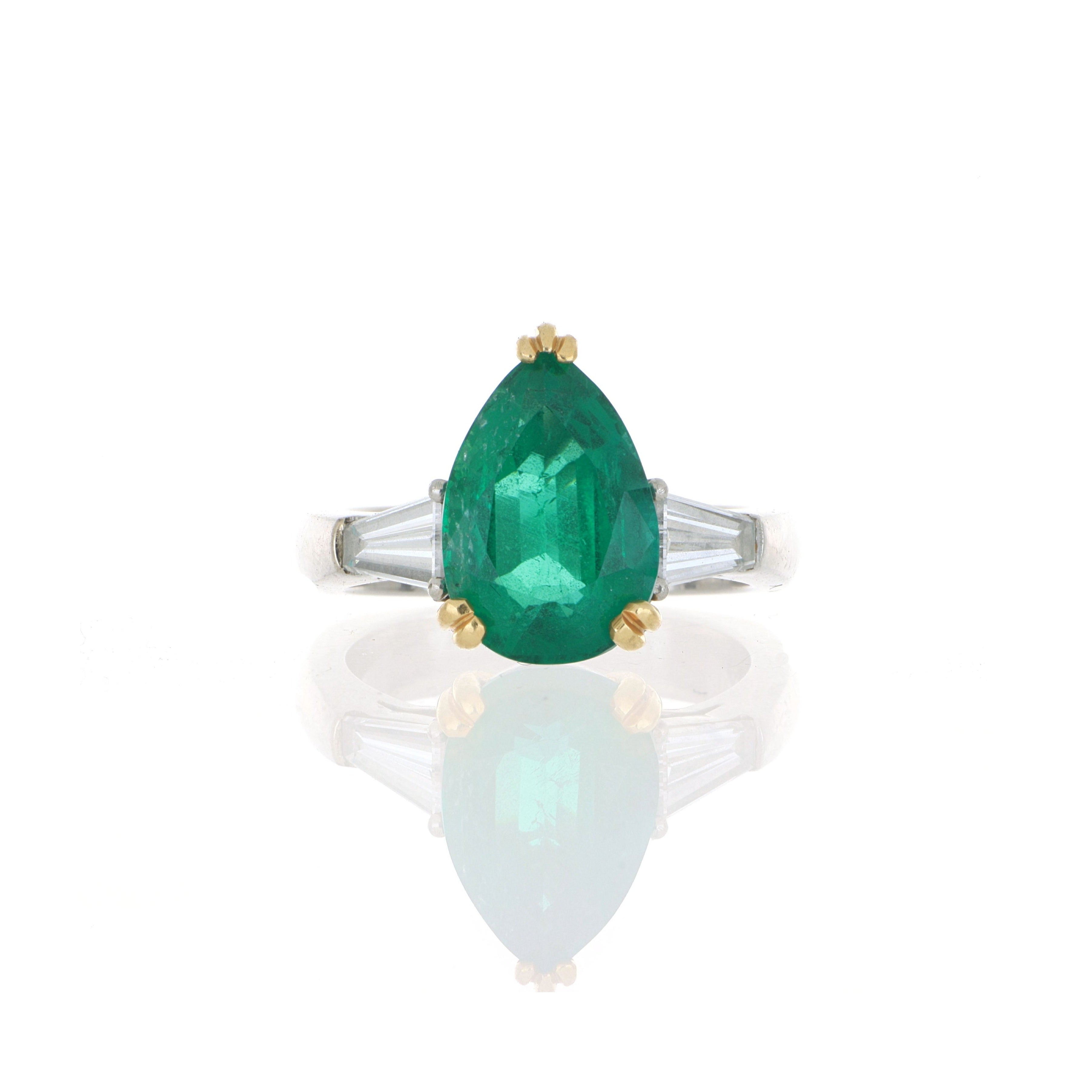 Platinum and 18k Yellow Gold Emerald and Diamond Ring