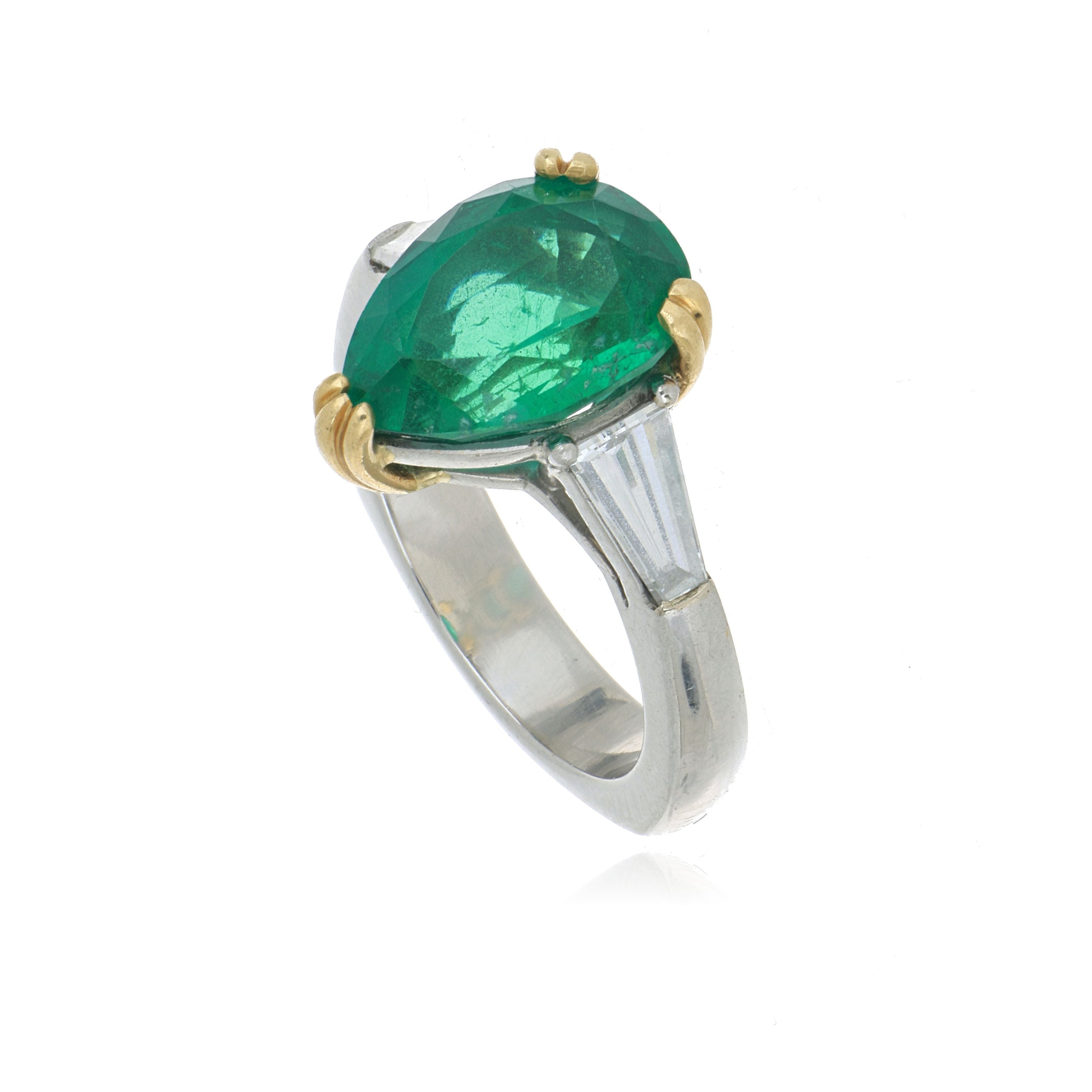 Platinum and 18k Yellow Gold Emerald and Diamond Ring