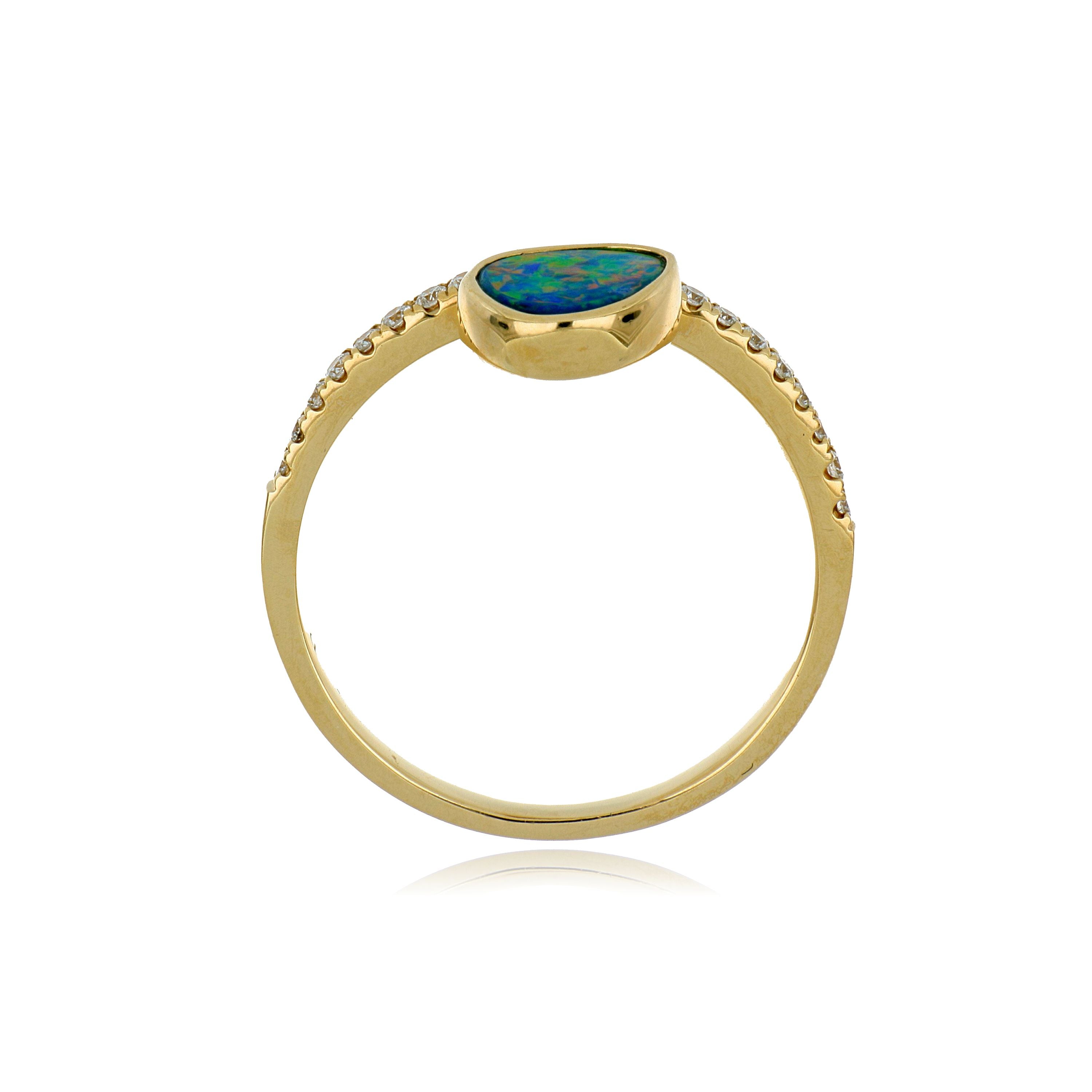 14k Yellow Gold Opal and Diamond Ring