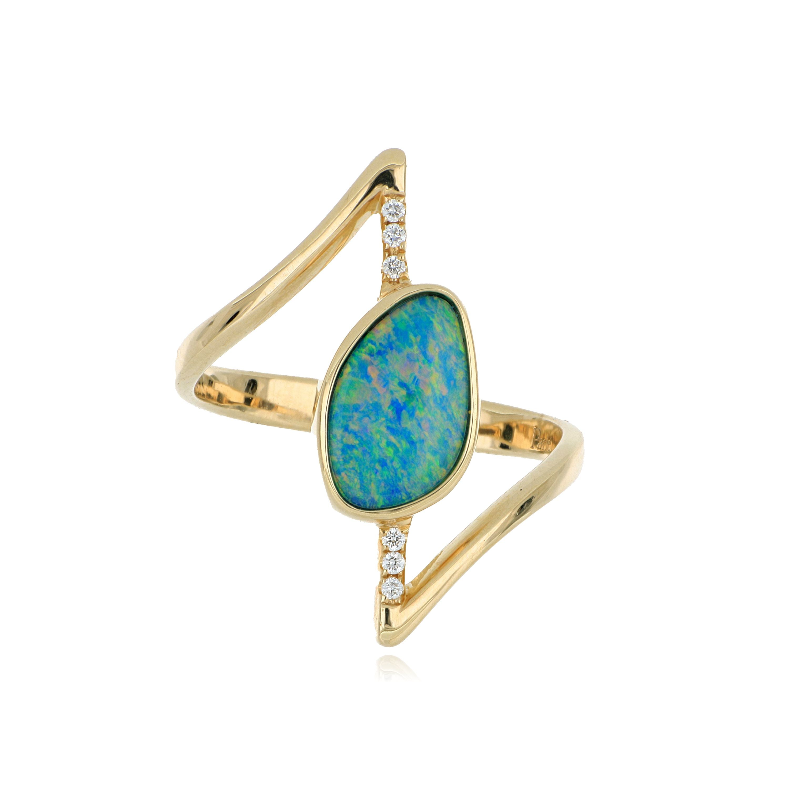 14k Yellow Gold Opal and Diamond Ring