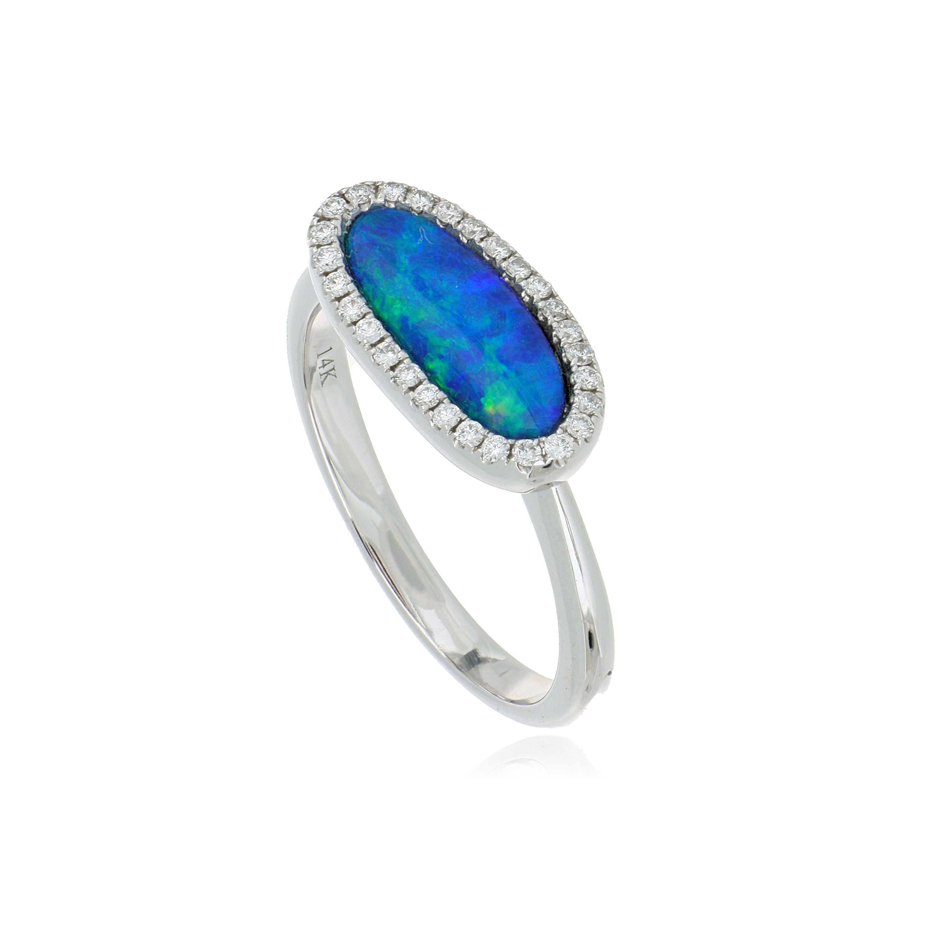 14k White Gold Opal and Diamond Ring