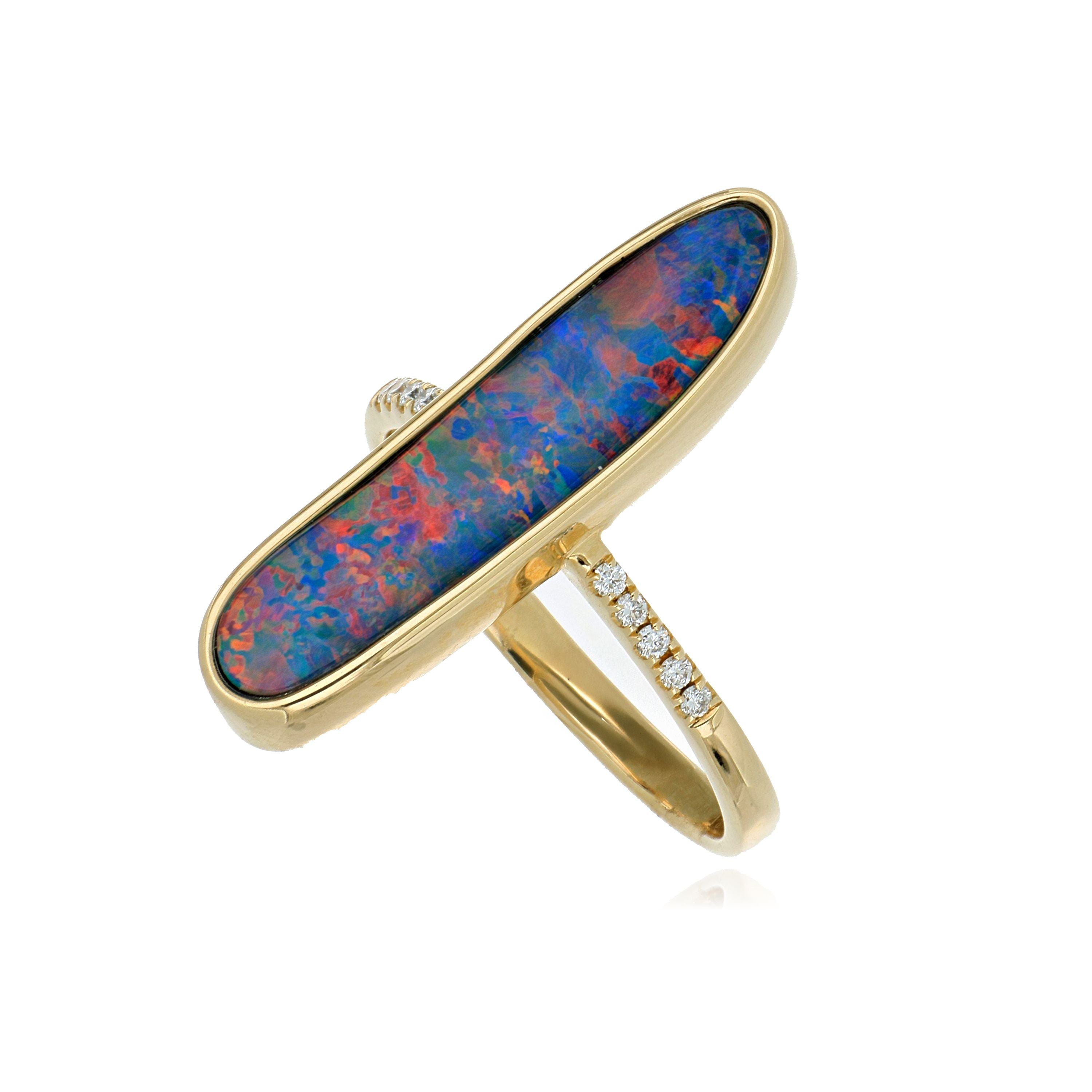 14k Yellow Gold Opal and Diamond Ring