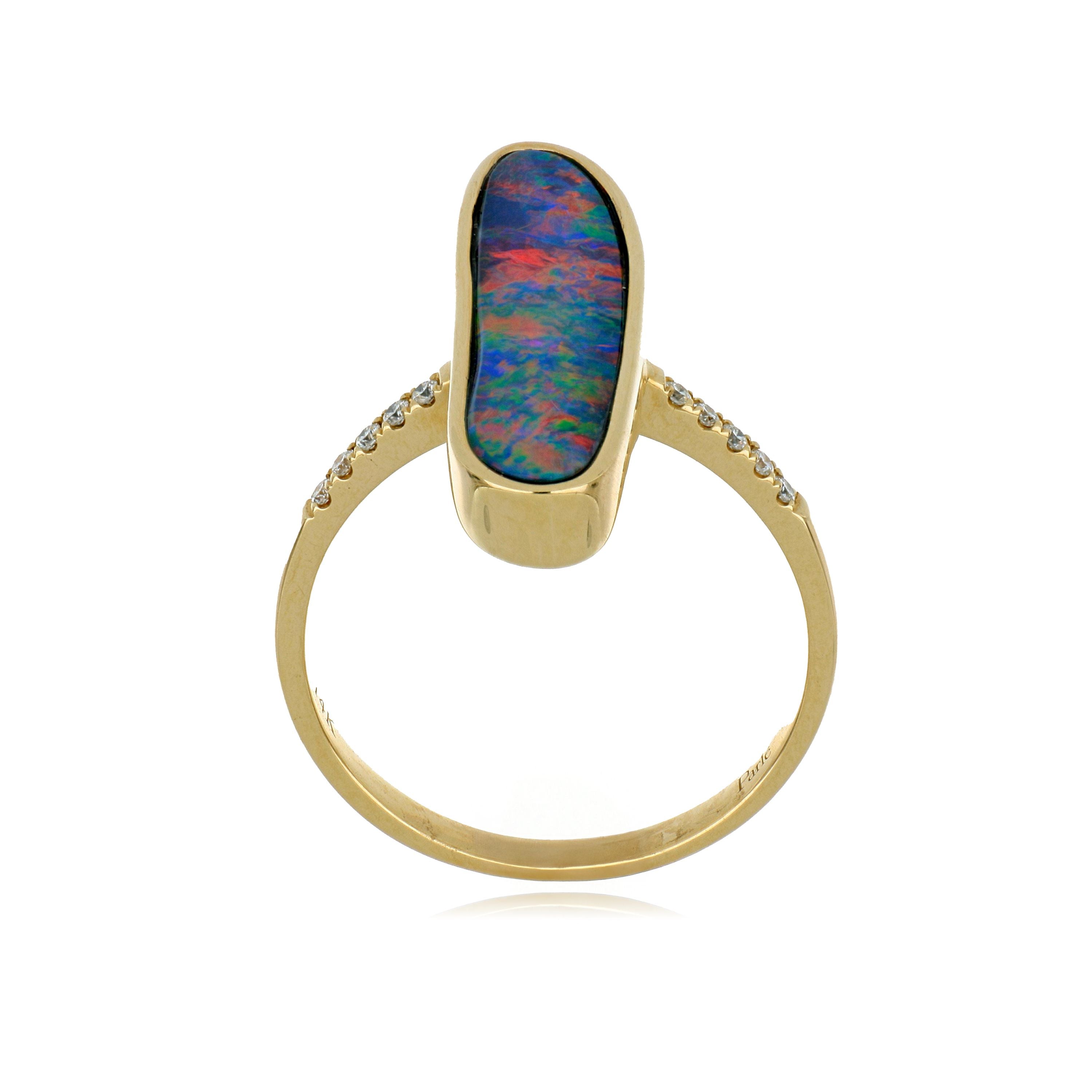 14k Yellow Gold Opal and Diamond Ring