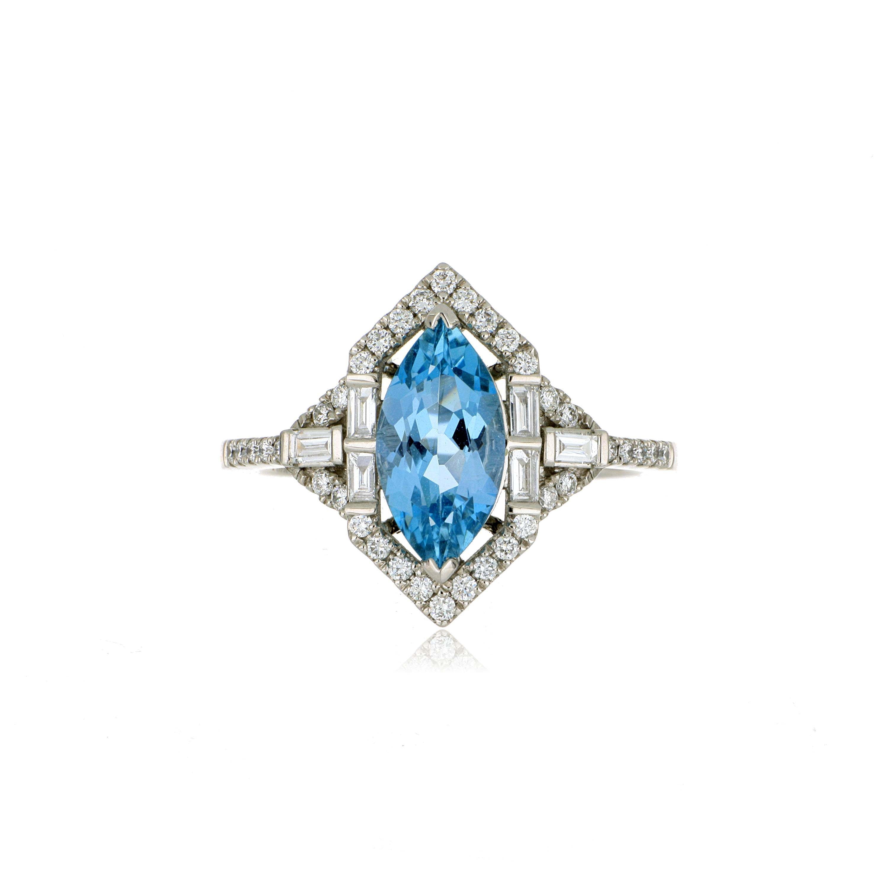 Platinum Aquamarine and Diamond Ring