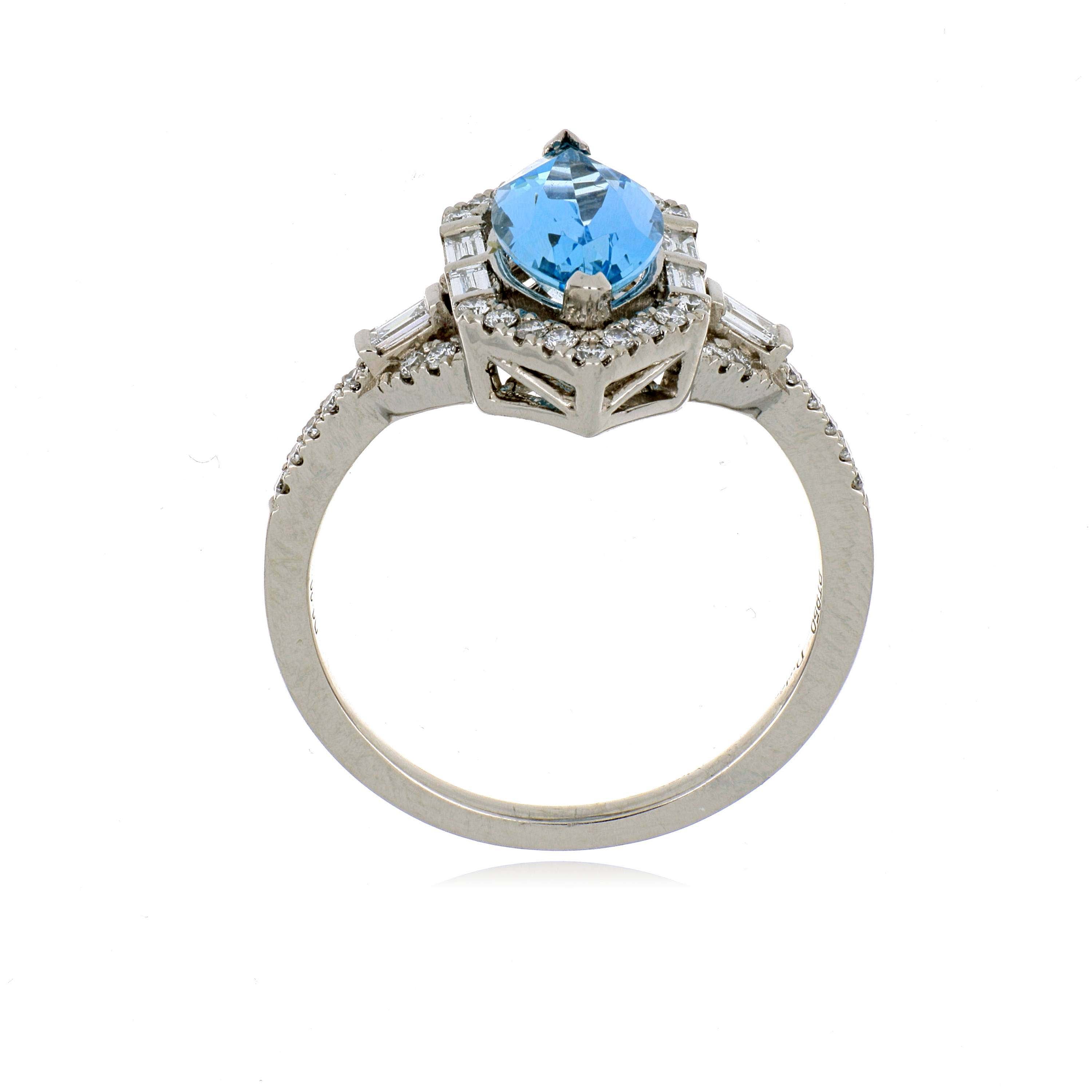 Platinum Aquamarine and Diamond Ring