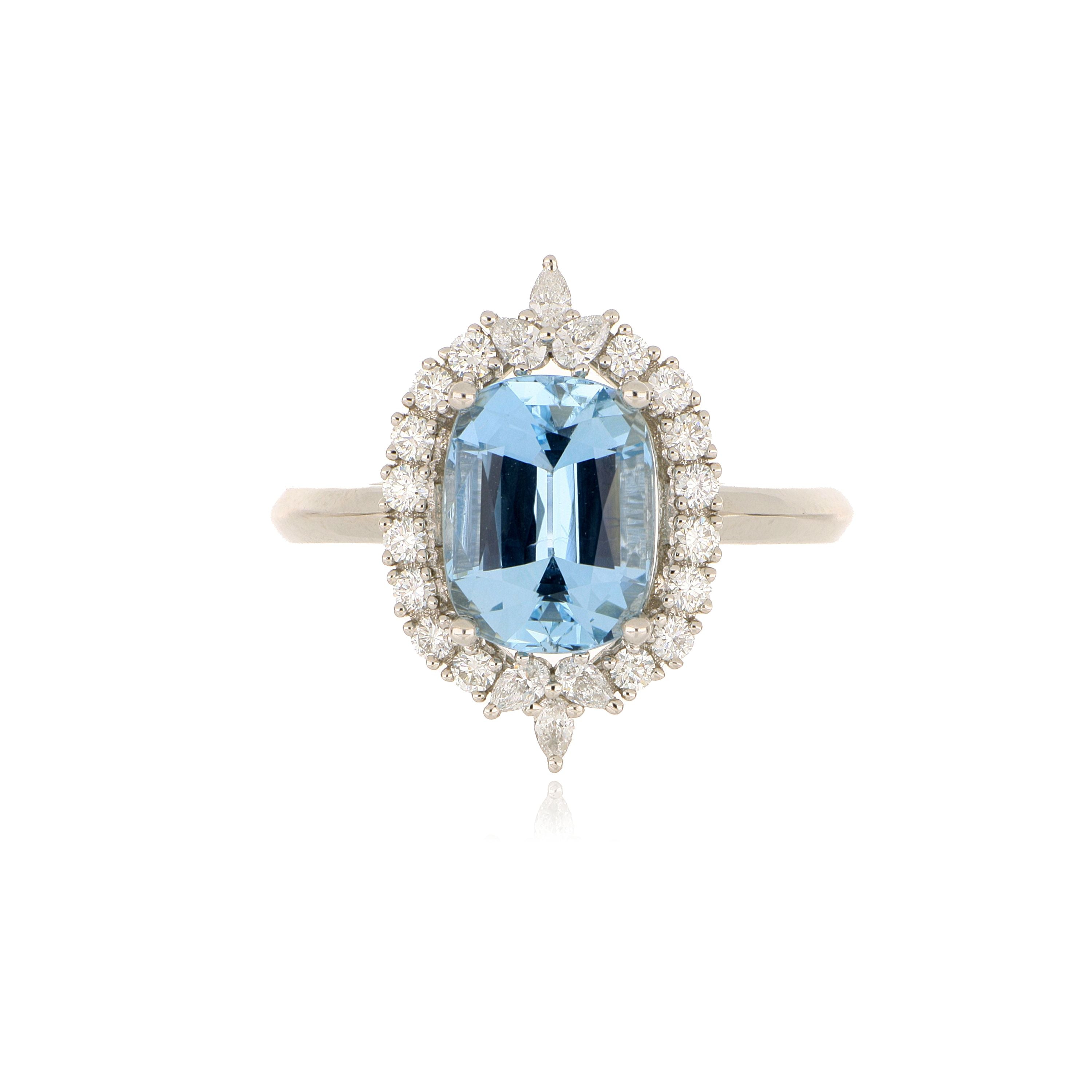 Platinum Aquamarine and Diamond Ring