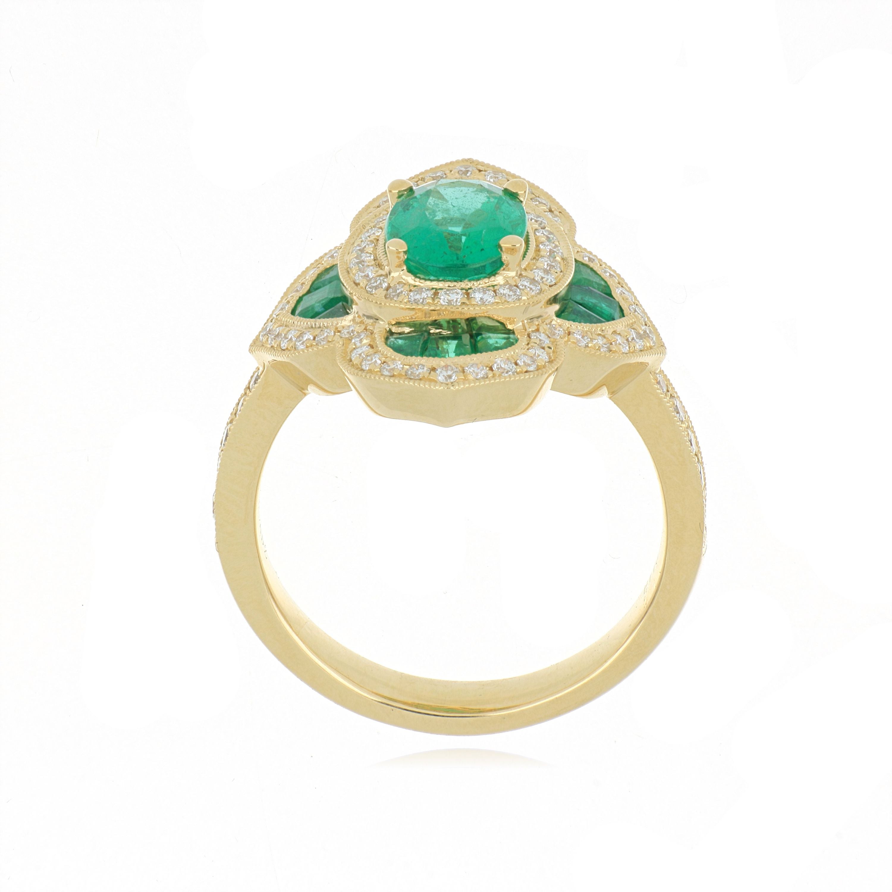 18k Yellow Gold Emerald and Diamond Accented Ring - Charles Koll Jewelers