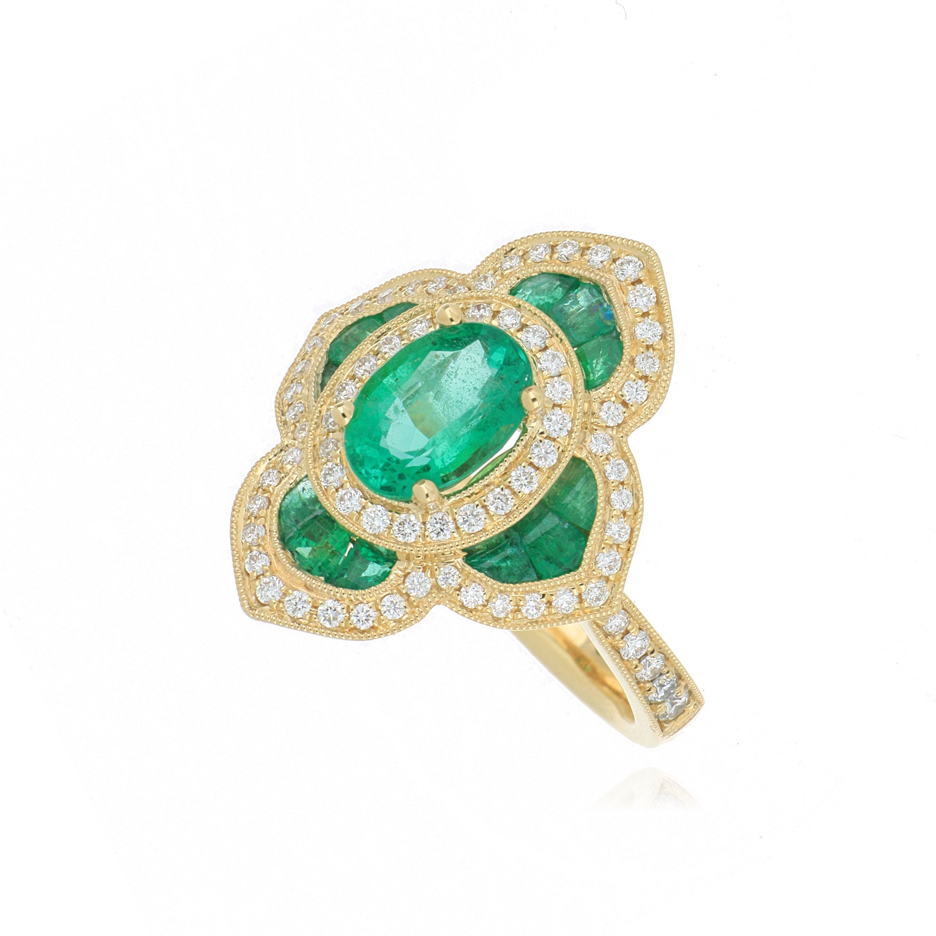 18k Yellow Gold Emerald and Diamond Accented Ring - Charles Koll Jewelers