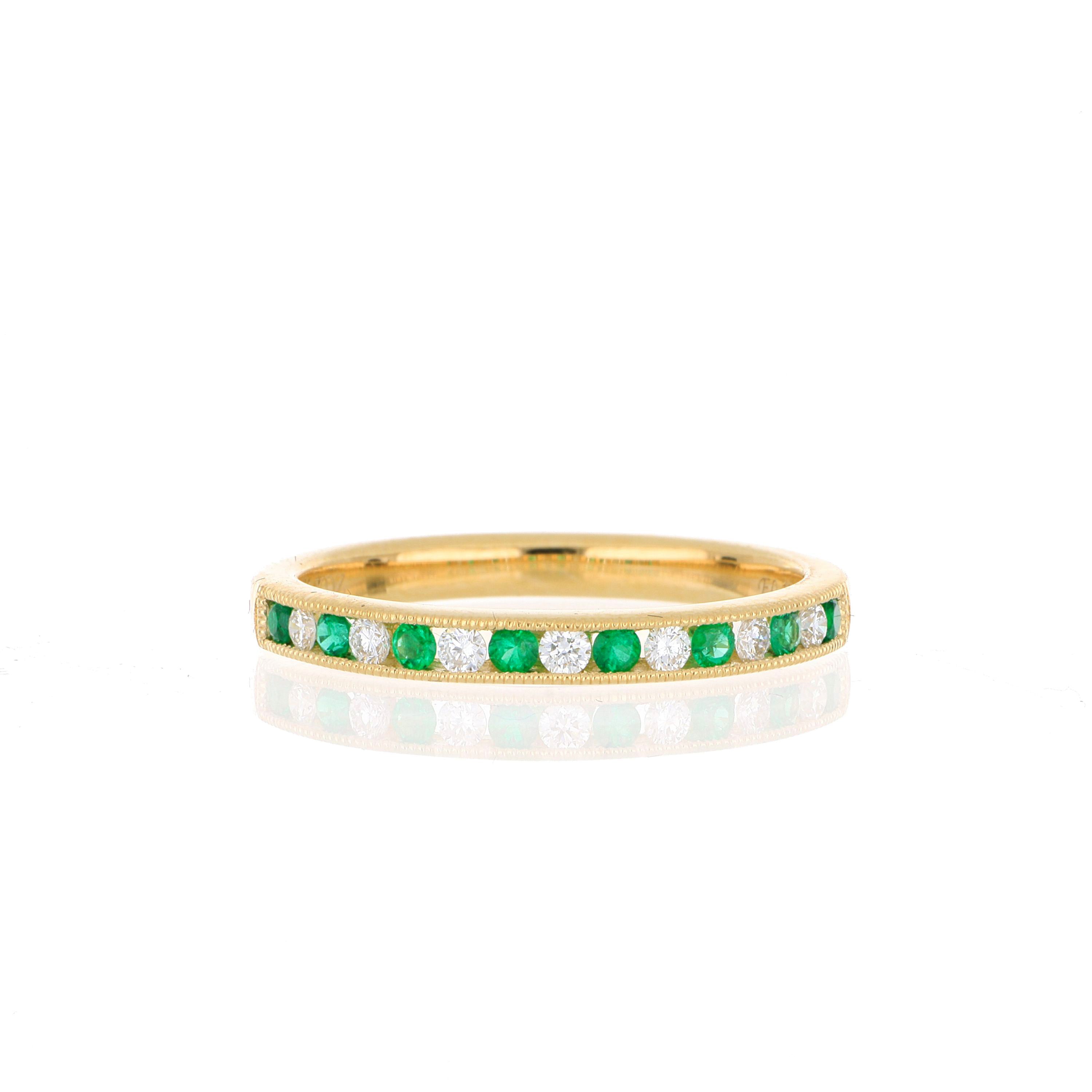 18k Yellow Gold Emerald and Diamond Band