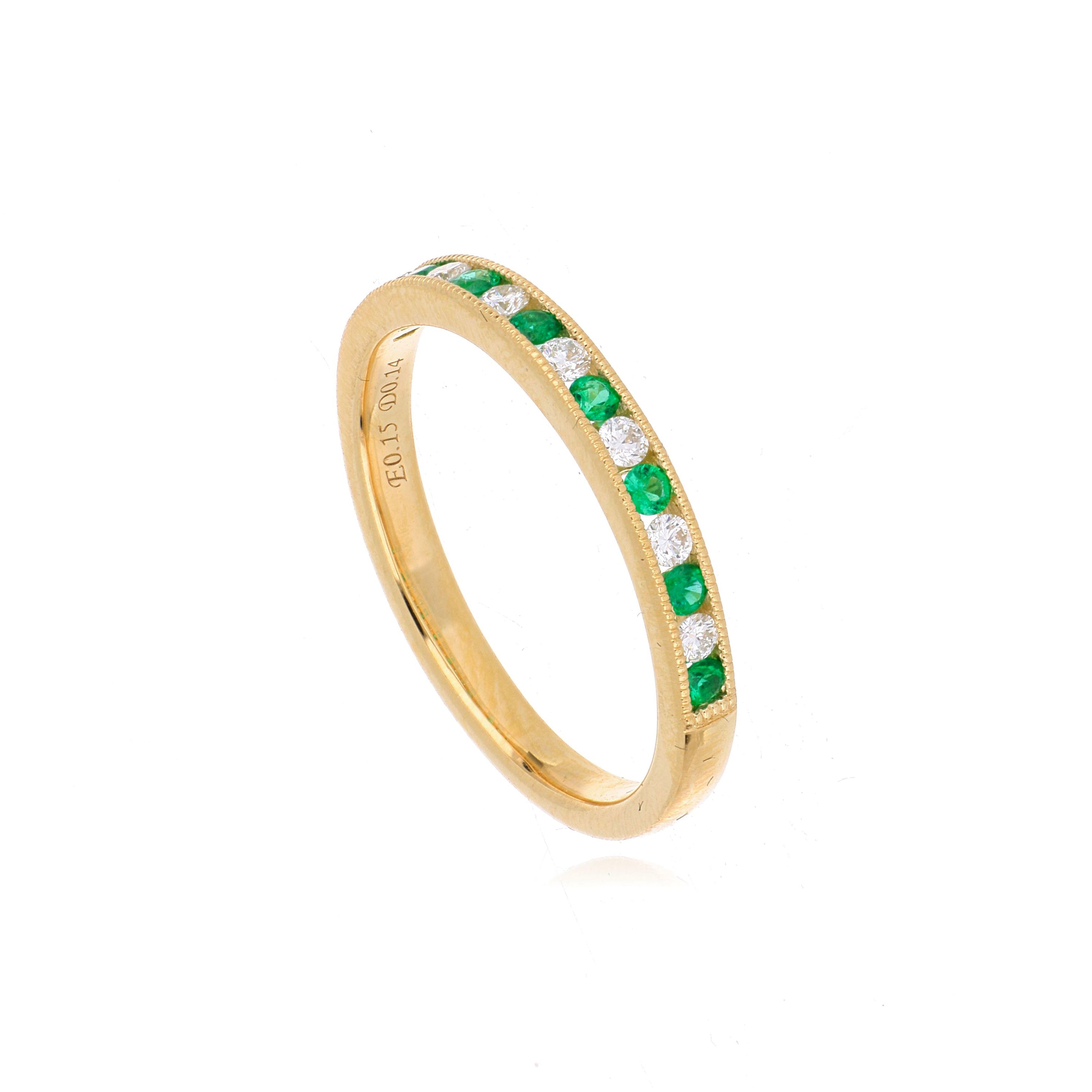 18k Yellow Gold Emerald and Diamond Band