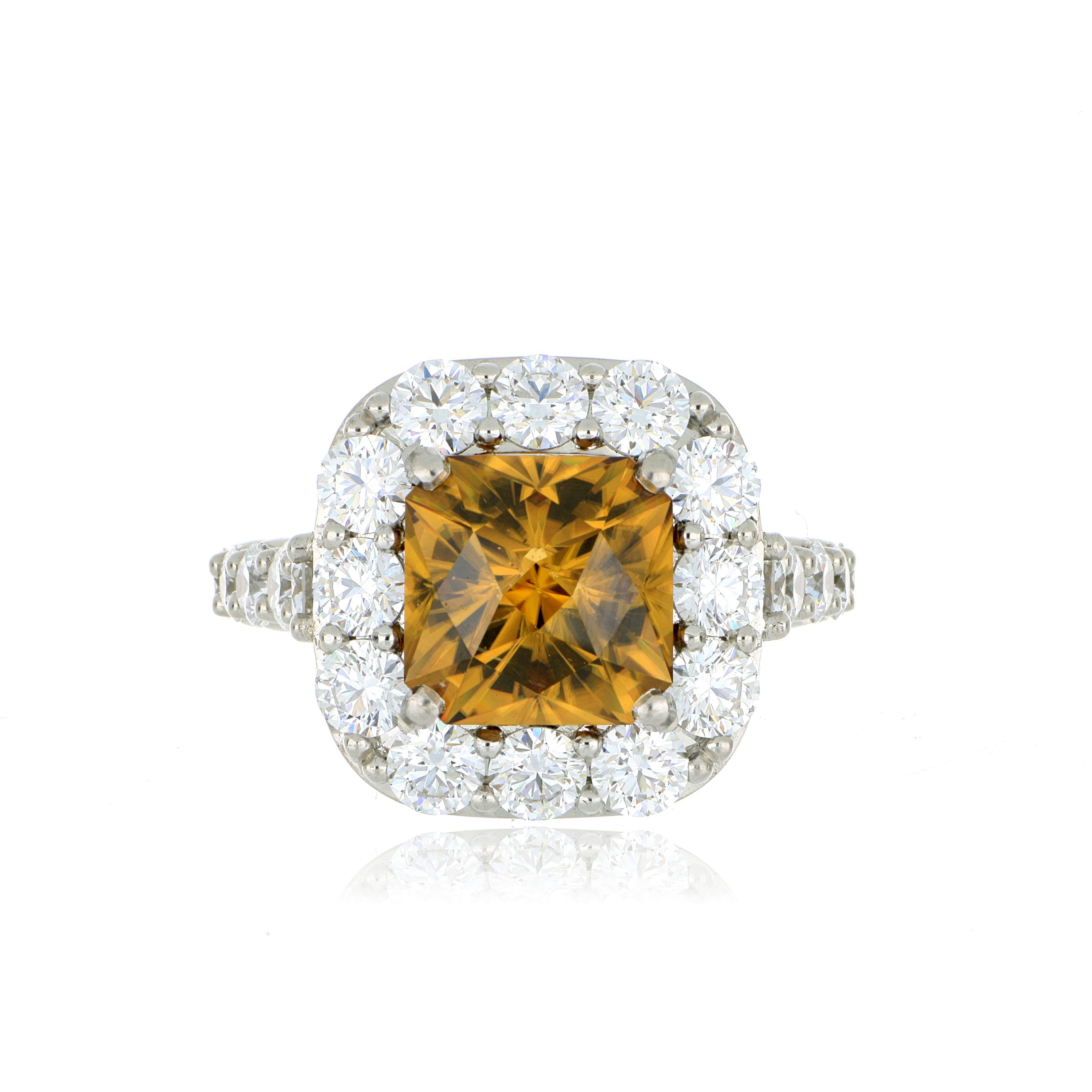 Platinum Orange Zircon and Diamond Accented Ring