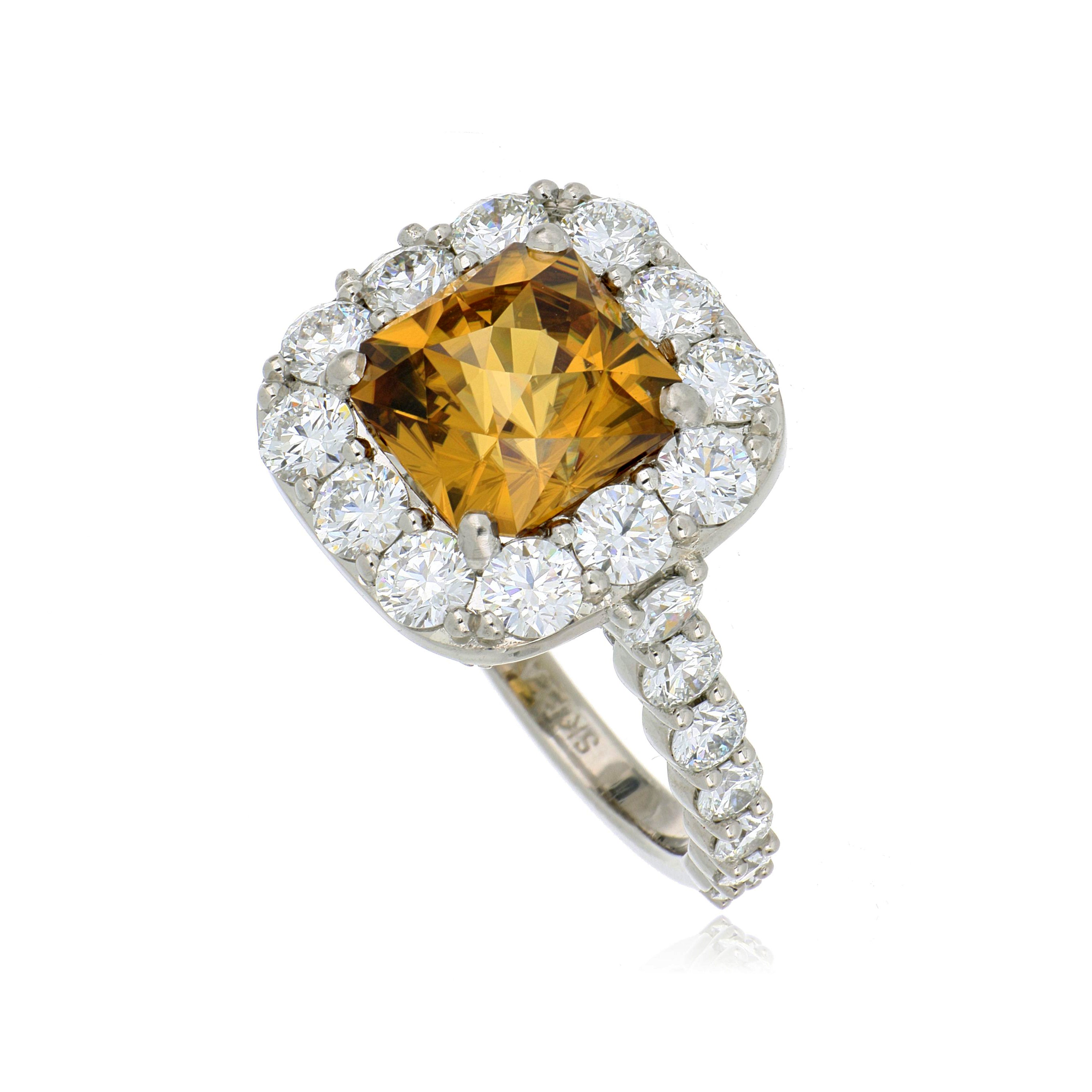 Platinum Orange Zircon and Diamond Accented Ring