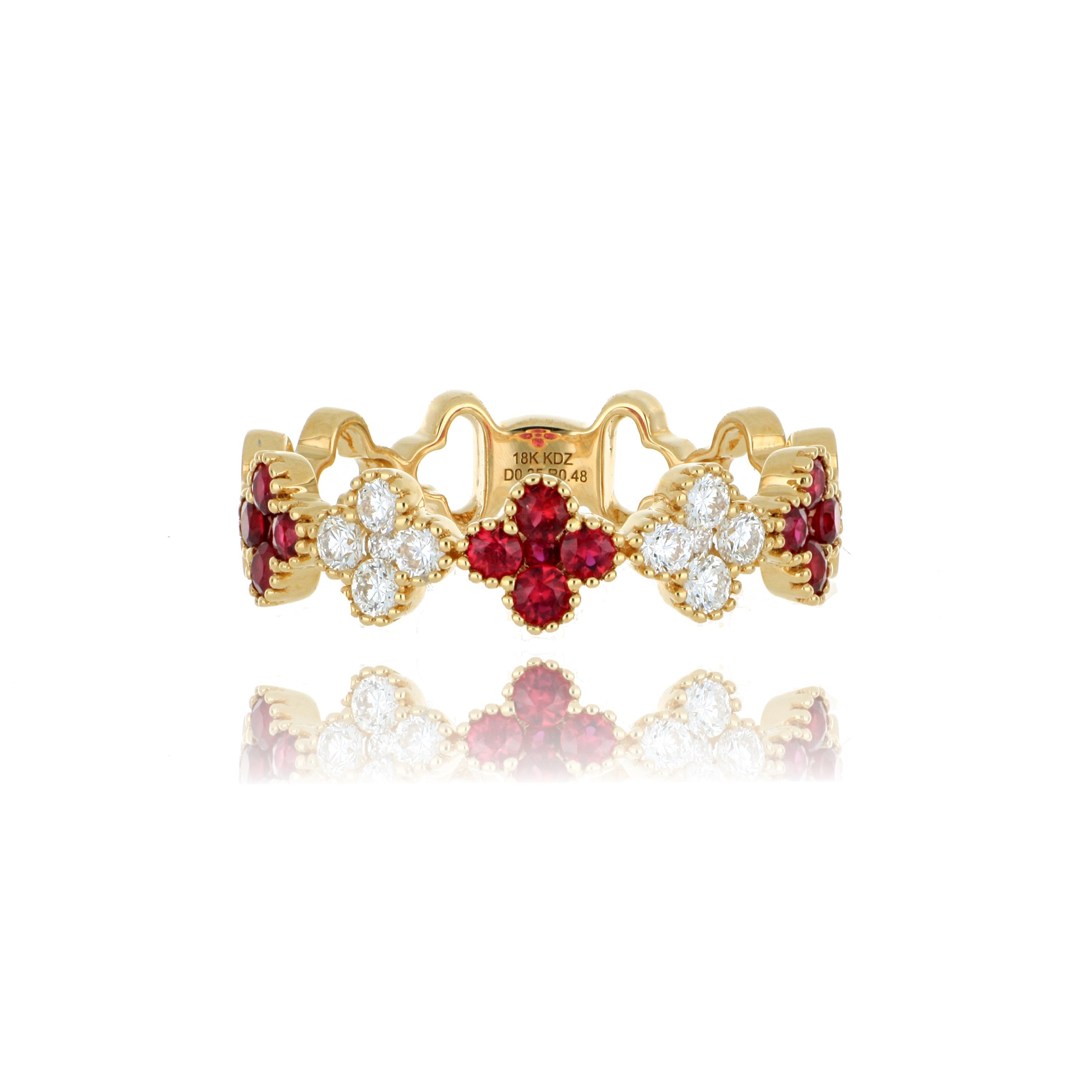18k Yellow Gold Ruby and Diamond Motif Ring - Charles Koll Jewelers