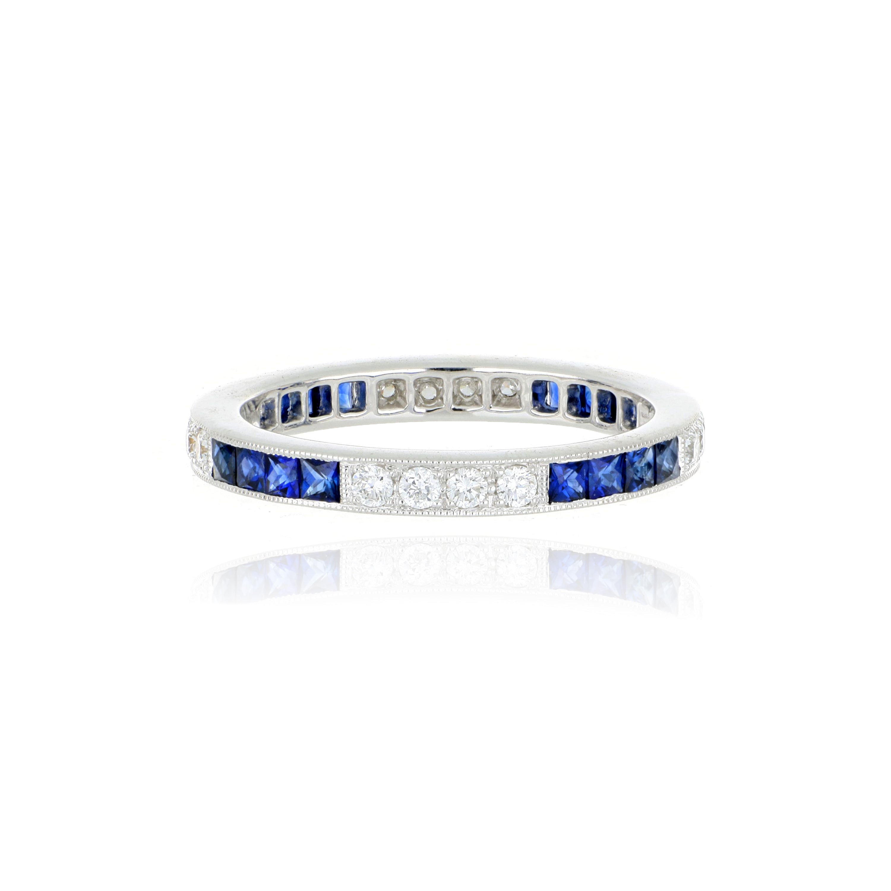 18k White Gold Sapphire and Diamond Eternity Band - Charles Koll Jewelers